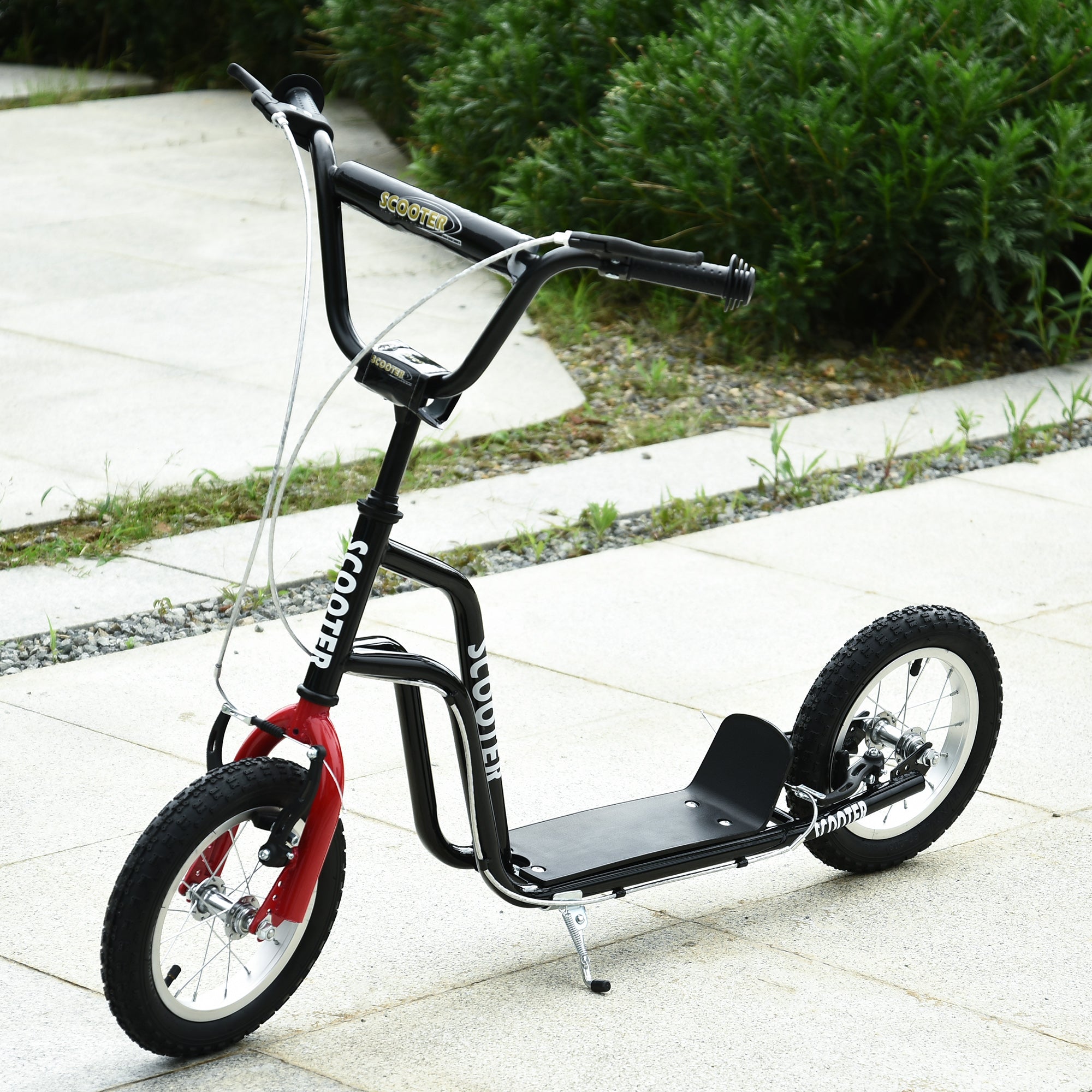 HOMCOM Teen Kids Stunt Scooter Children Kick Scooter Adjustable Handlebar 2 Brakes Ride On 12 Inch Rubber Tyres Black - North Peak Garden Furniture
