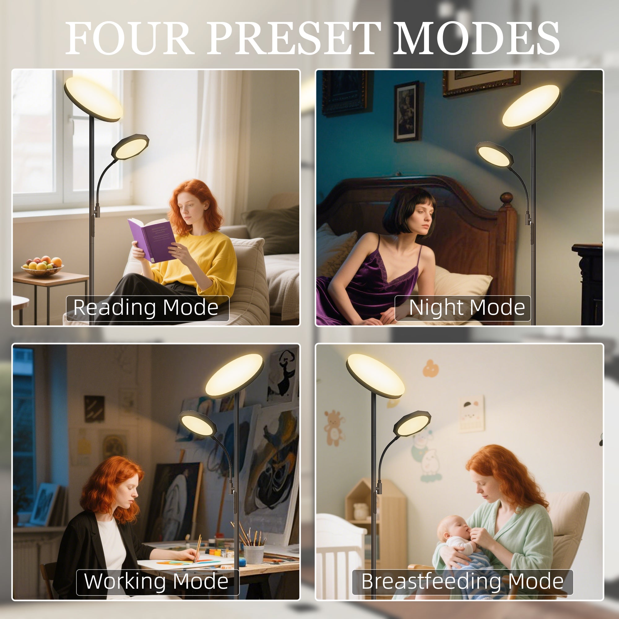 HOMCOM Mother and Child Uplighter Floor Lamp for Living Room, Stepless Dimmable Standing Lamp with Reading Light, 4 Scene Modes, 2700K-6500K Colour Temps, 4 Brightness Levels, Remote Control, Black - North Peak Garden Furniture