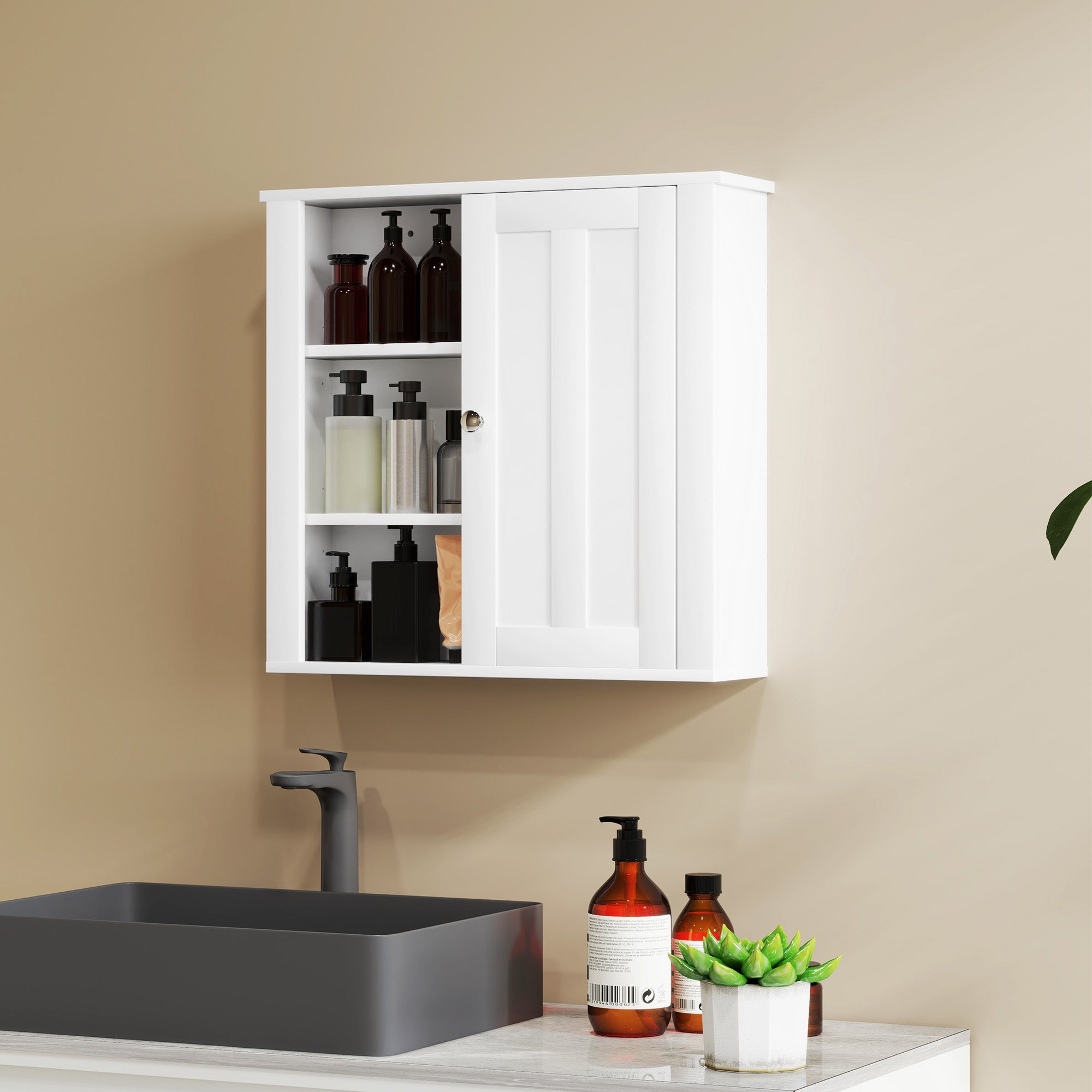 HOMCOM Bathroom Cabinet, Modern Bathroom Wall Cabinet with Adjustable Shelves and Cupboard, 53W x 15D x 51H cm, White - North Peak Garden Furniture