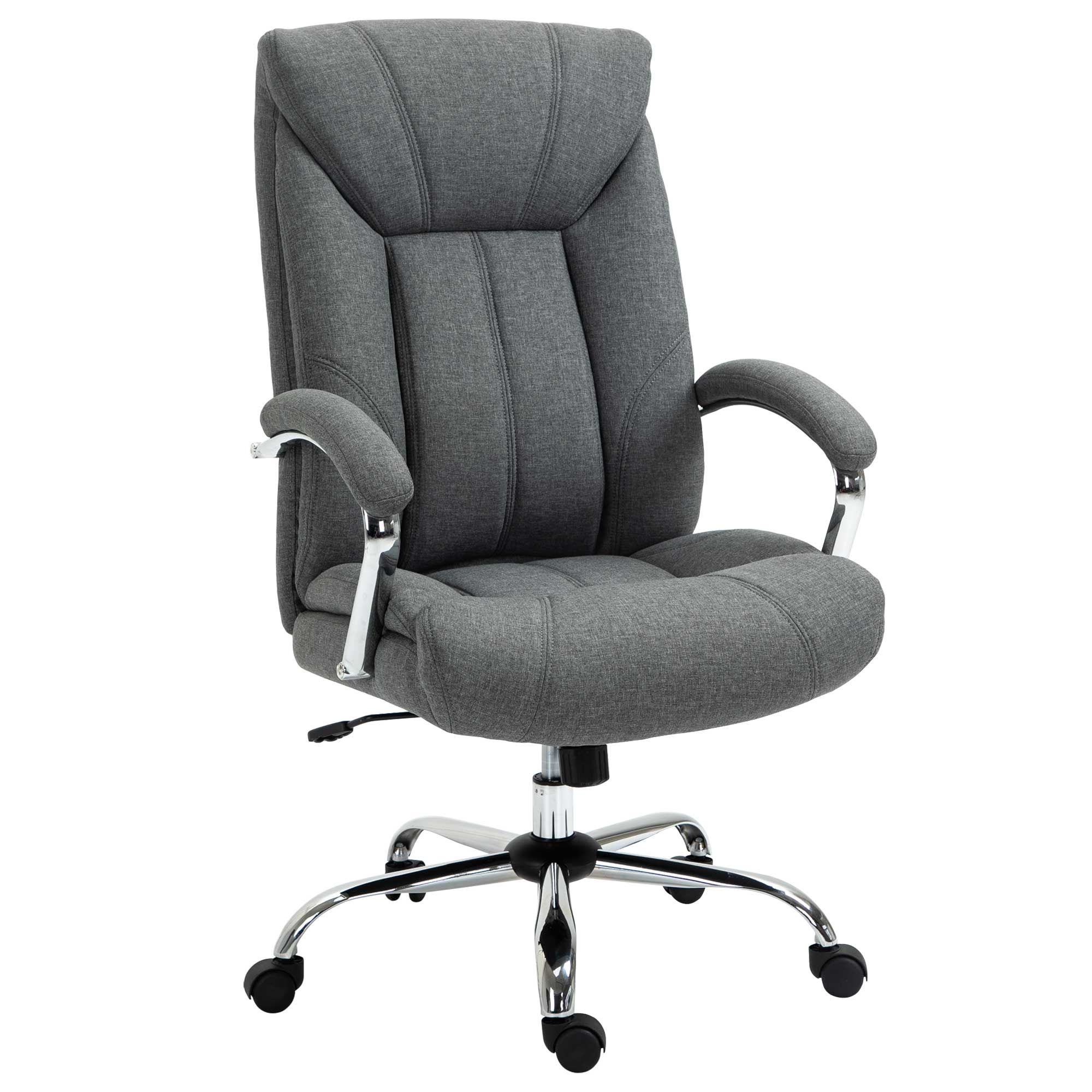Vinsetto Office Chair, Fabric Desk Chair, Padded Executive Chair with Adjustable Height, Swivel Wheels, Metal Star Base, Grey - North Peak Garden Furniture