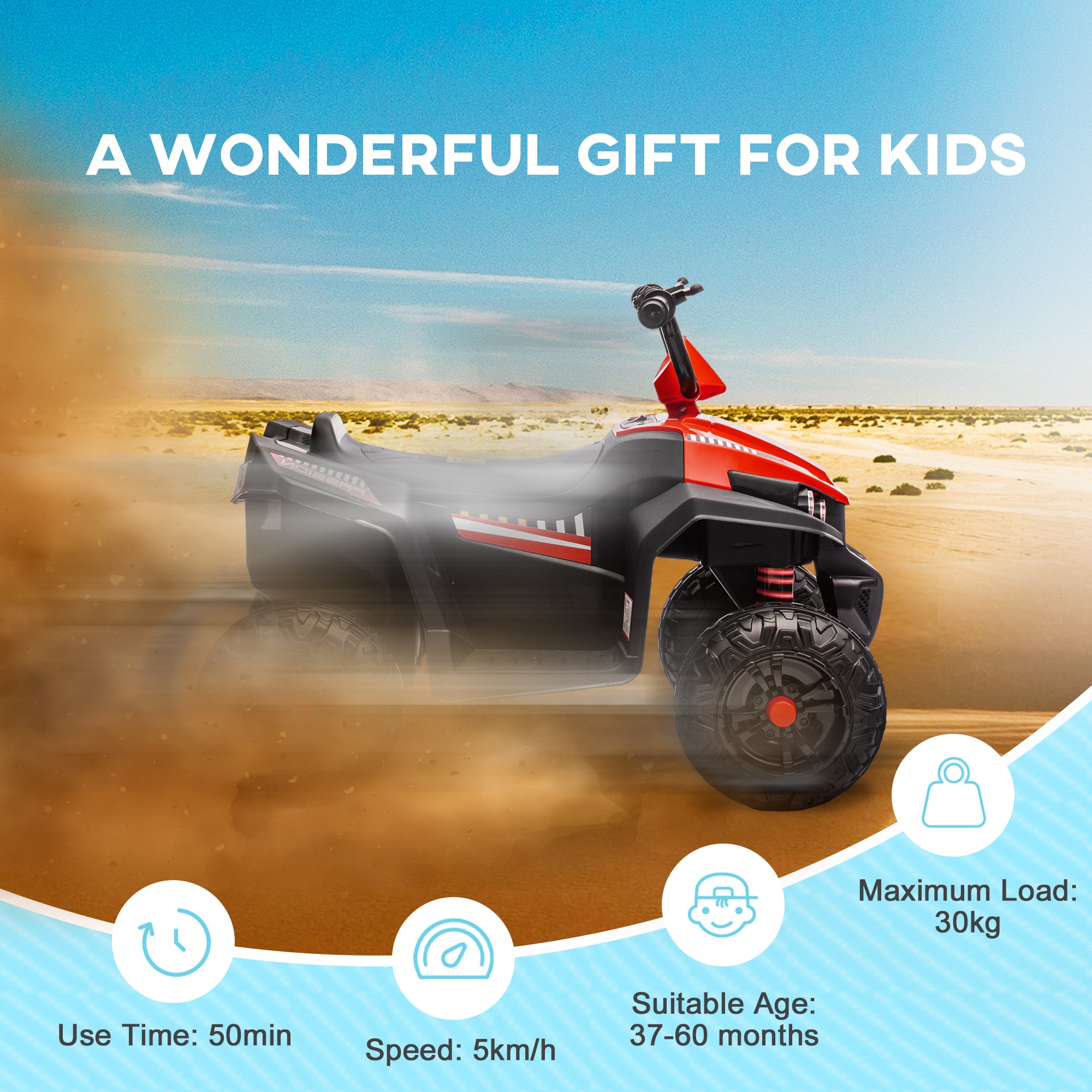 AIYAPLAY 12V Kids Electric Quad Bike w/ Spring Suspension System, Forward & Backward, LED Light, Music, MP3, Red - North Peak Garden Furniture