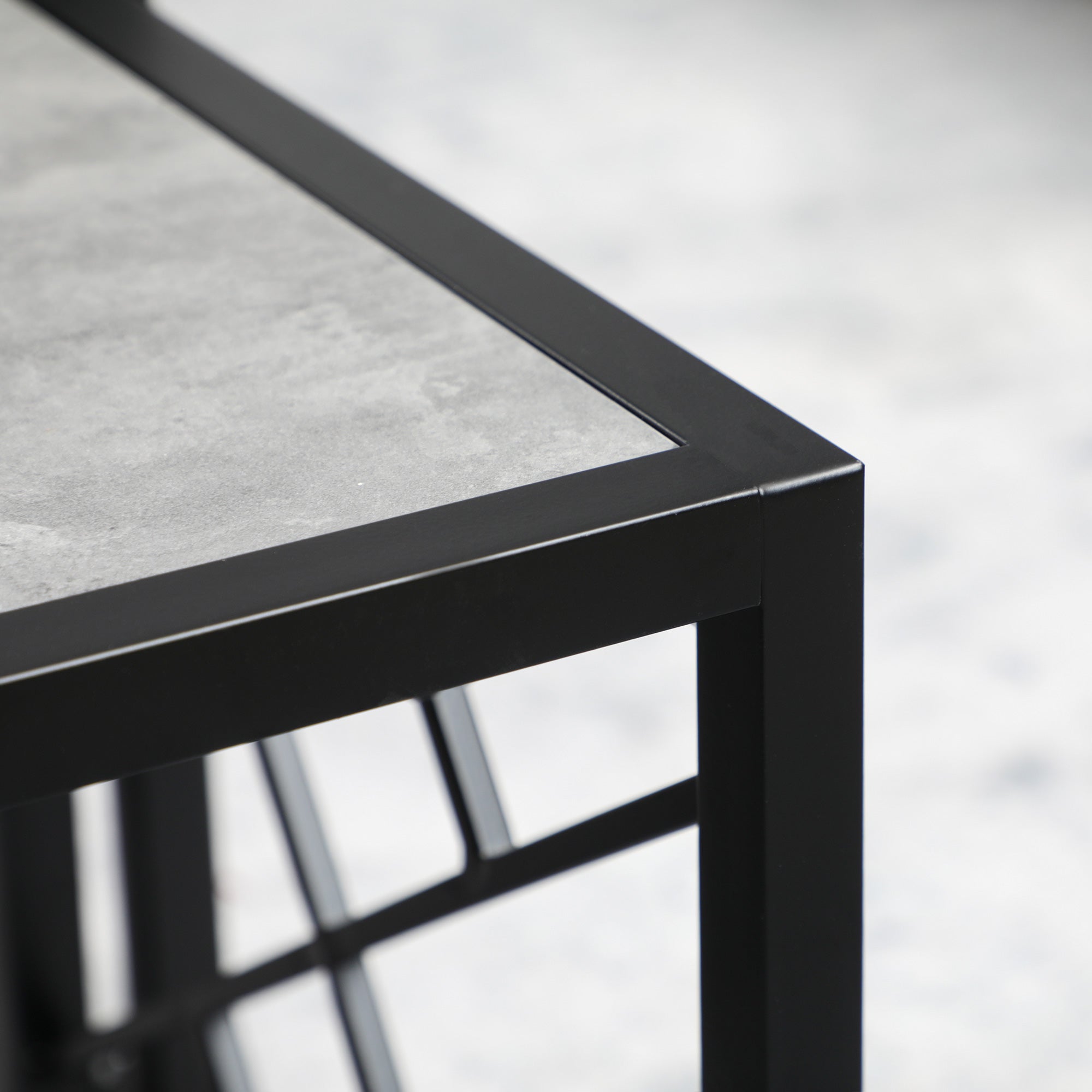 HOMCOM Nesting Coffee Tables, Set of 3 Square Side Tables with Black Metal Frame, for Living Room, Bedroom and Office, Grey - North Peak Garden Furniture