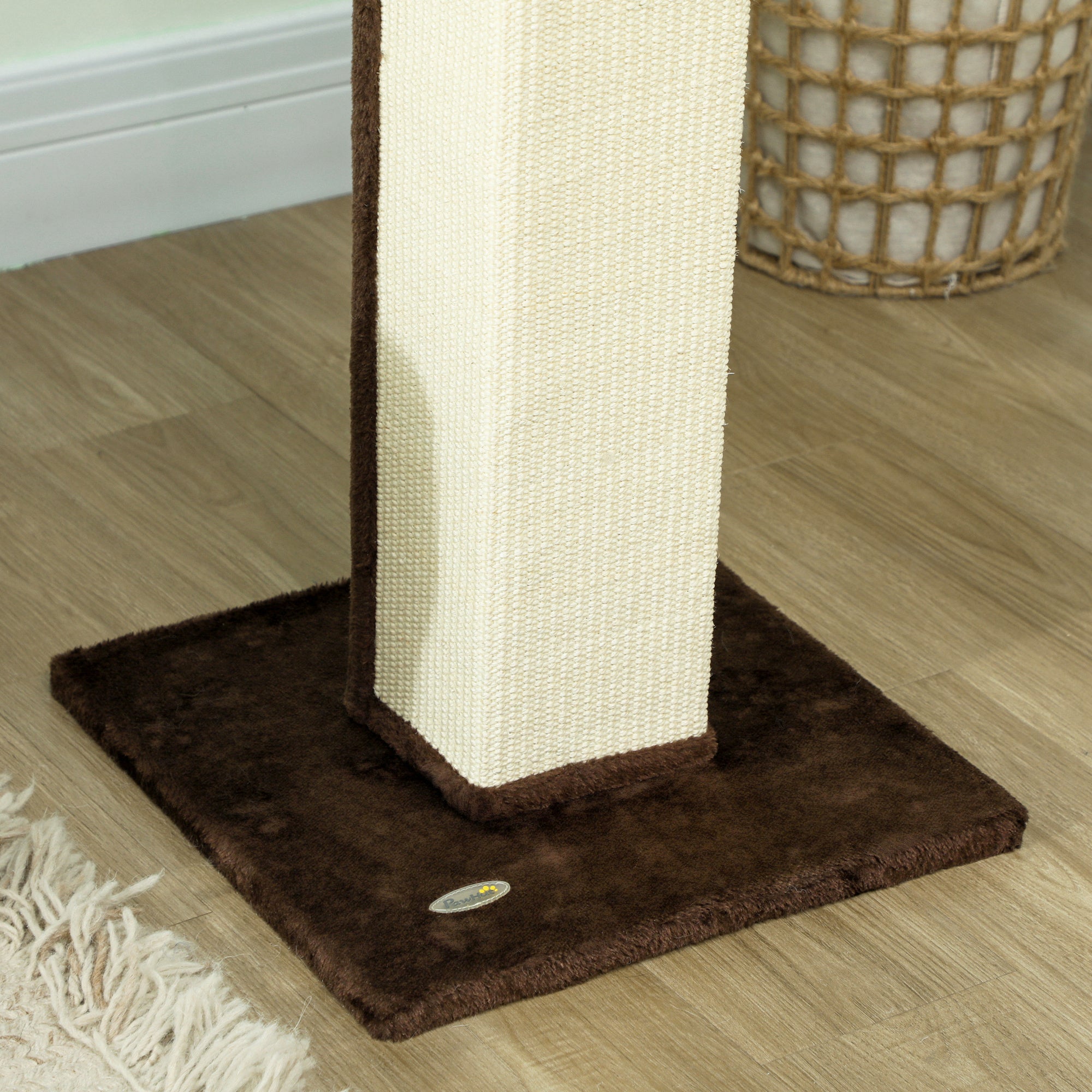 PawHut 81cm Cat Scratcher, Vertical Full Scratcher w/ Natural Sisal Rope, Hanging Ball, Soft Plush - Brown - North Peak Garden Furniture