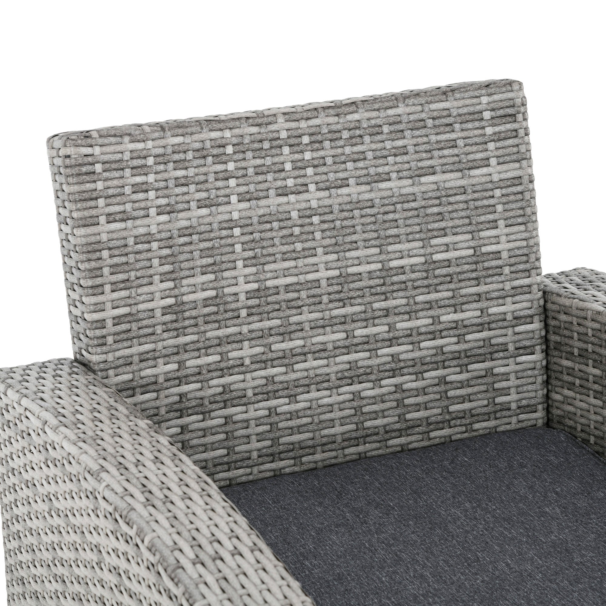 Outsunny 6 Pieces PE Rattan Garden Furniture Set with Three-seat, Armchairs and Footstools, Aluminium Patio Wicker Dining Sets w/ Glass Top Dining Table, Soft Cushion, Light Grey - North Peak Garden Furniture