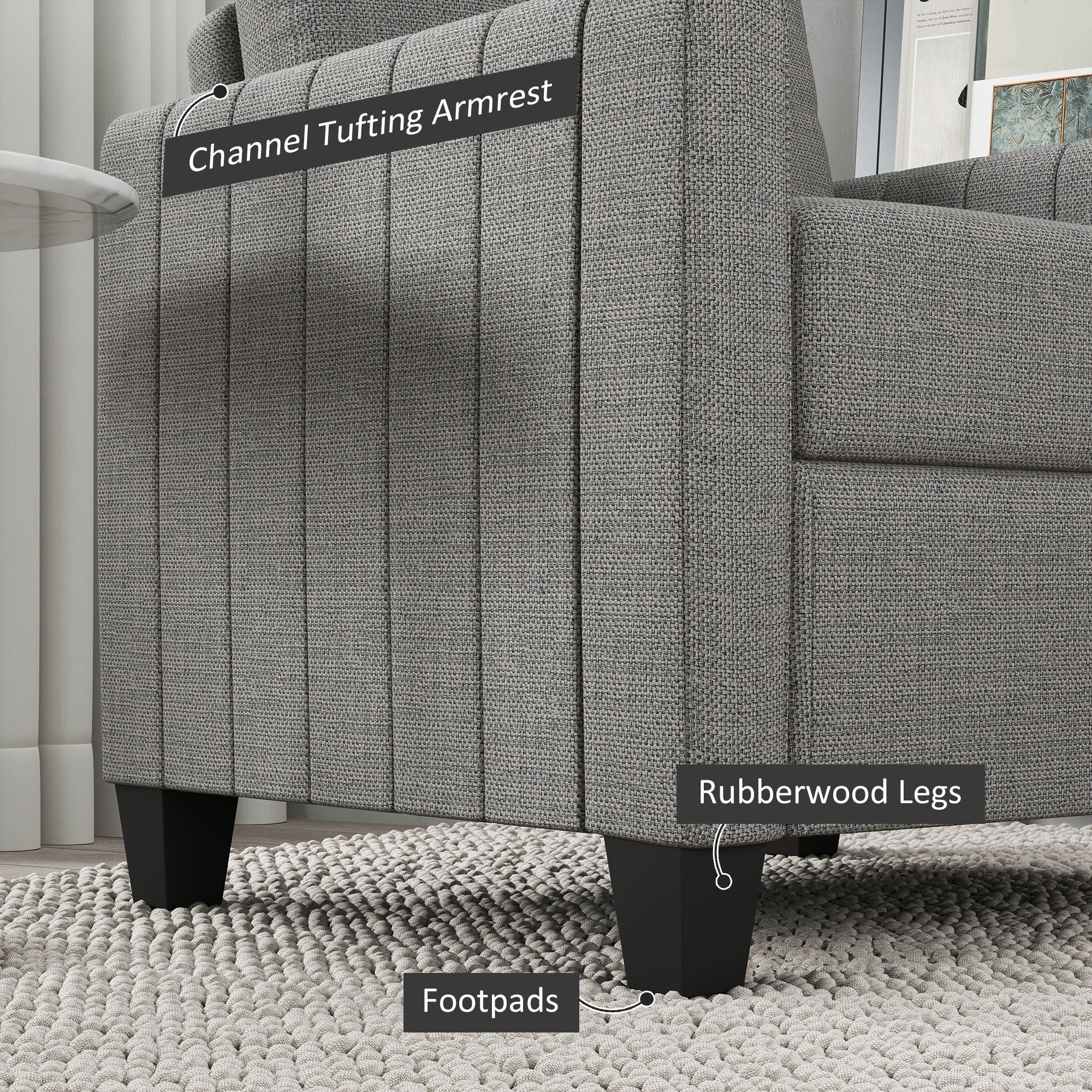 HOMCOM Modern Boxy Linen-Look Armchair - Light Grey