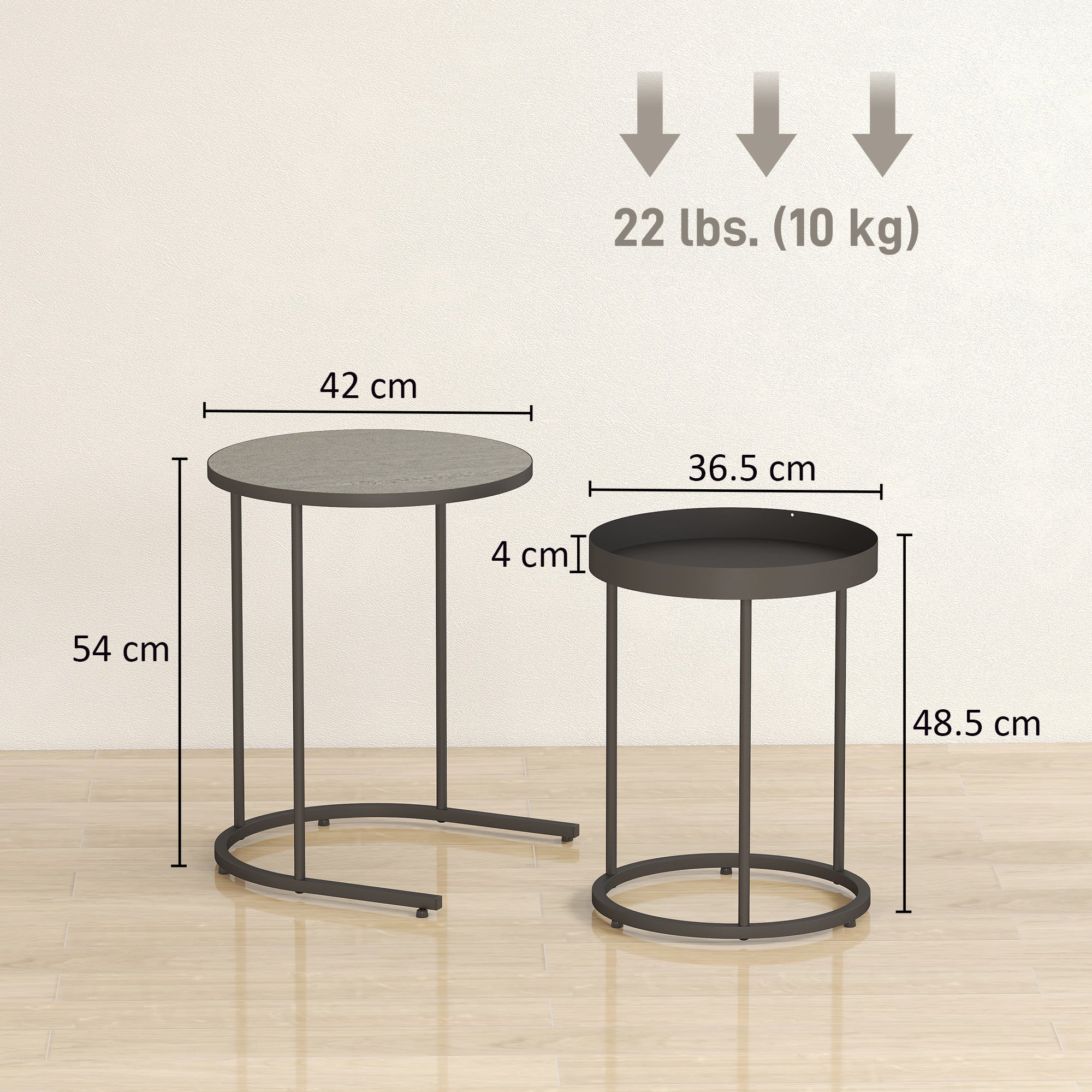 HOMCOM Round Nesting Side Table Set of 2 - Grey