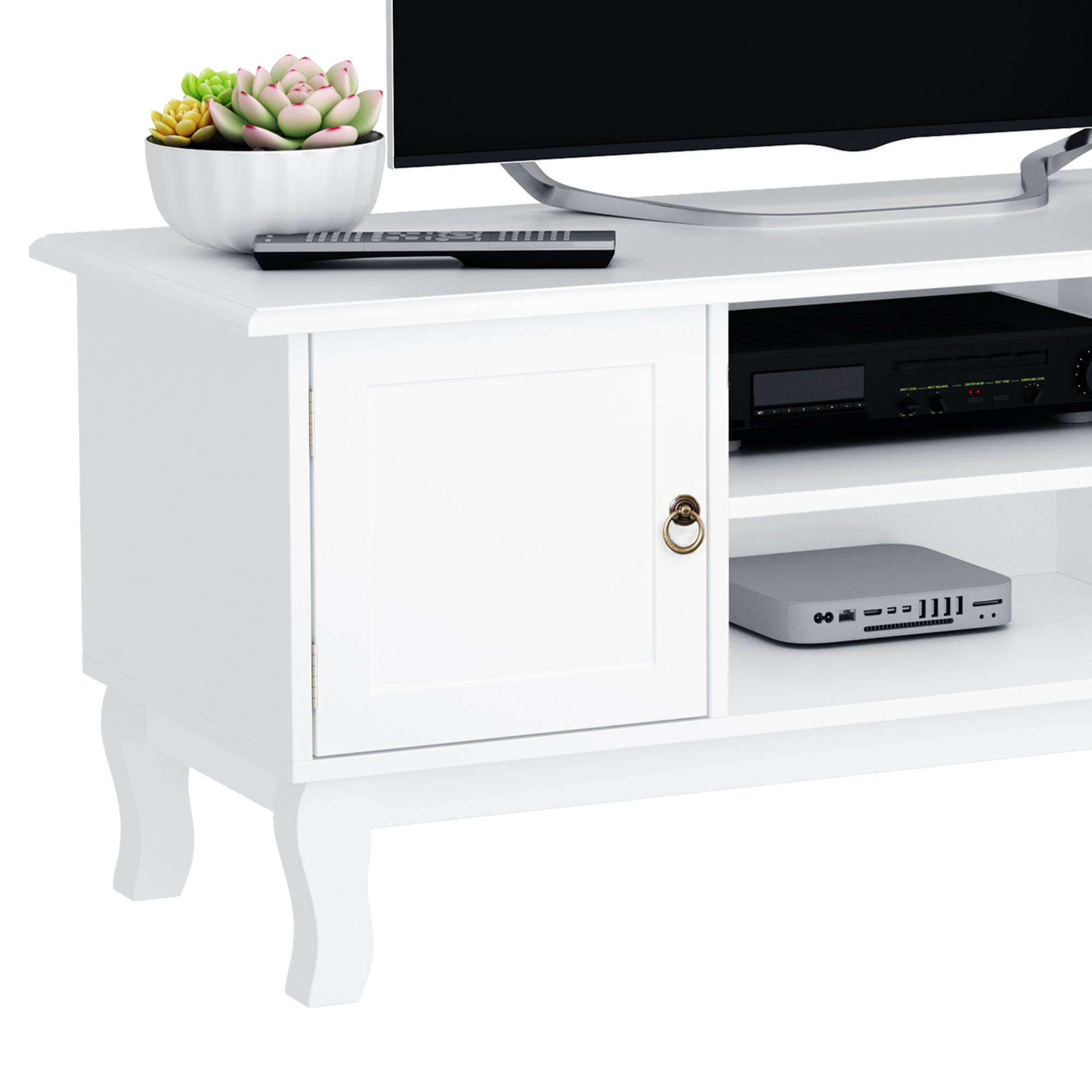 HOMCOM TV Stand for TV up to 55", 2 Doors TV Cabinet with Open Storage Shelves and Cable Management, TV Table Unit for Living Room Bedroom Entertainment Room, 120L x 45W x 50.5H, White