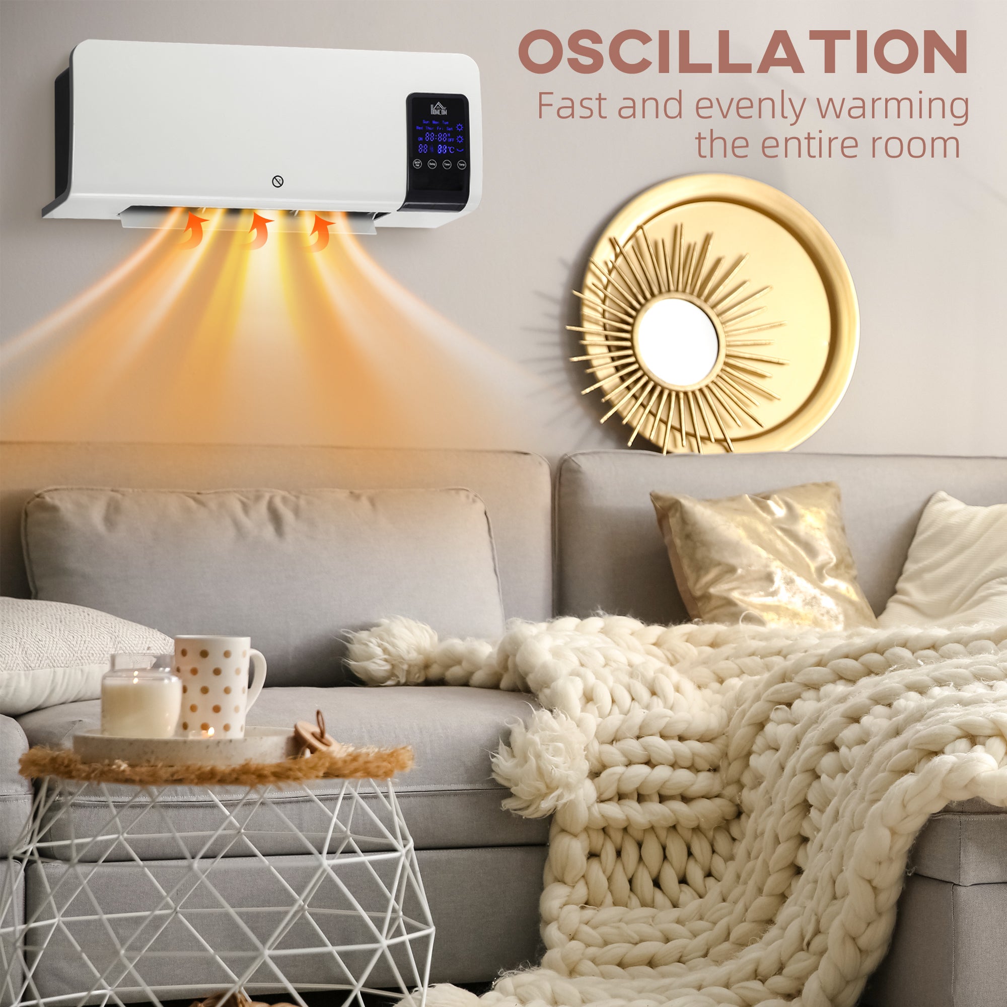 HOMCOM 2000W Wall-Mounted Heater, 18-45°C Temperature, White