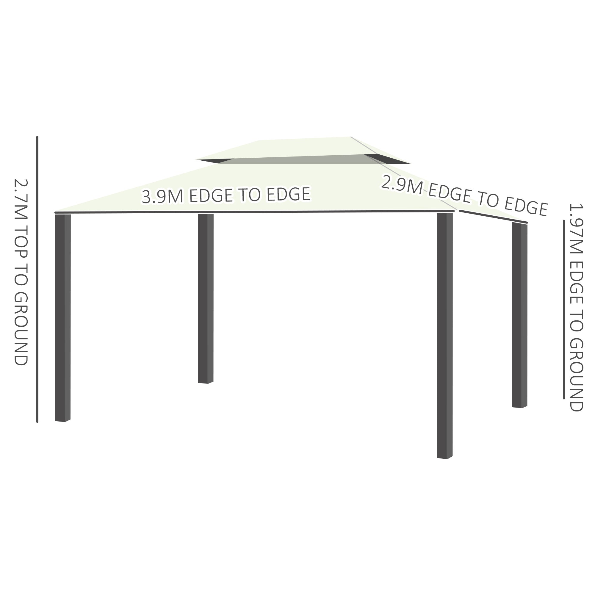 Outsunny 4 x 3 m Aluminum Garden Gazebo, Double Roof Outdoor Gazebo Canopy Shelter with Netting & Curtains for Garden, Lawn, Backyard and Deck, Cream
