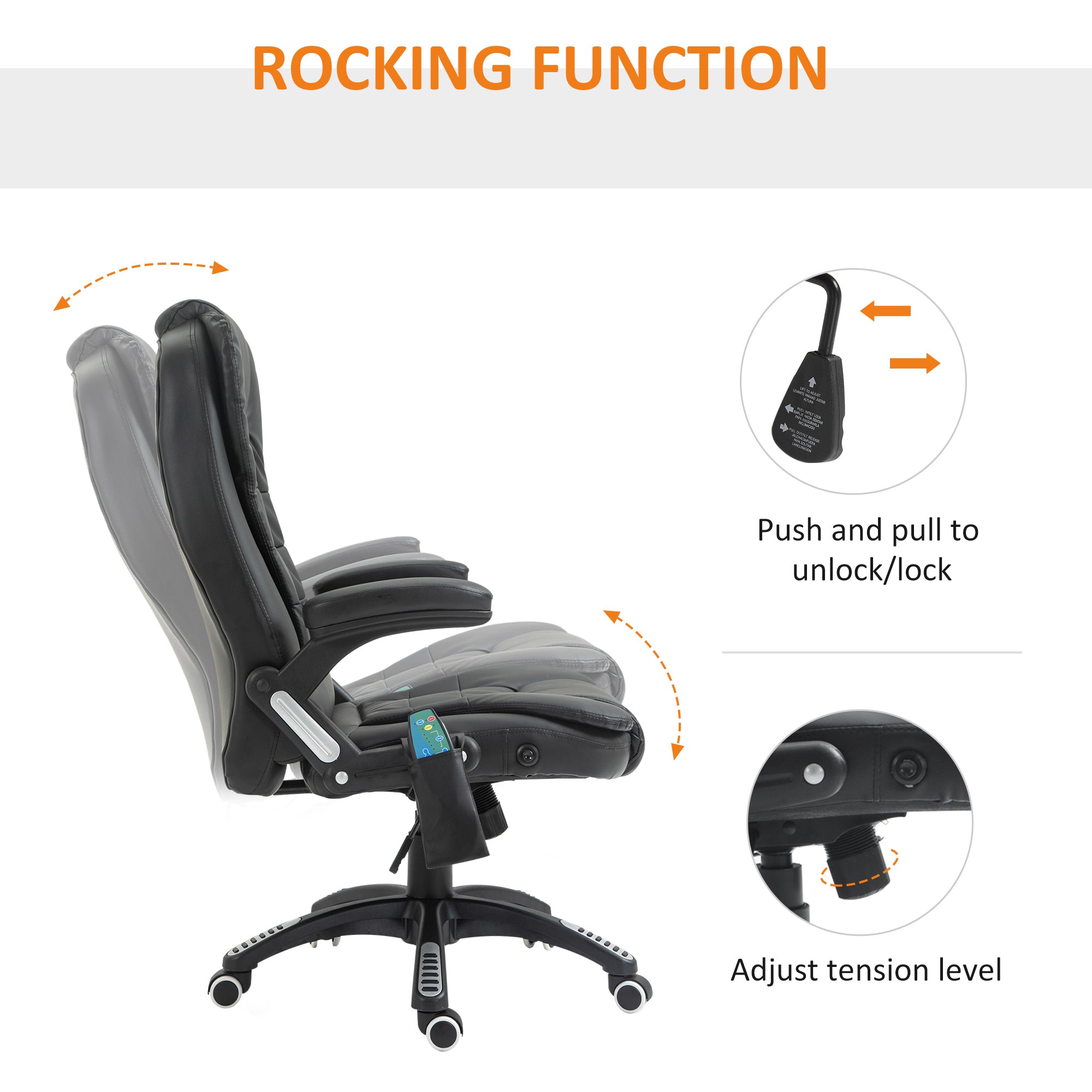 HOMCOM Executive Office Chair with Massage and Heat, High Back PU Leather Massage Office Chair with Adjustable Height, Black - North Peak Garden Furniture