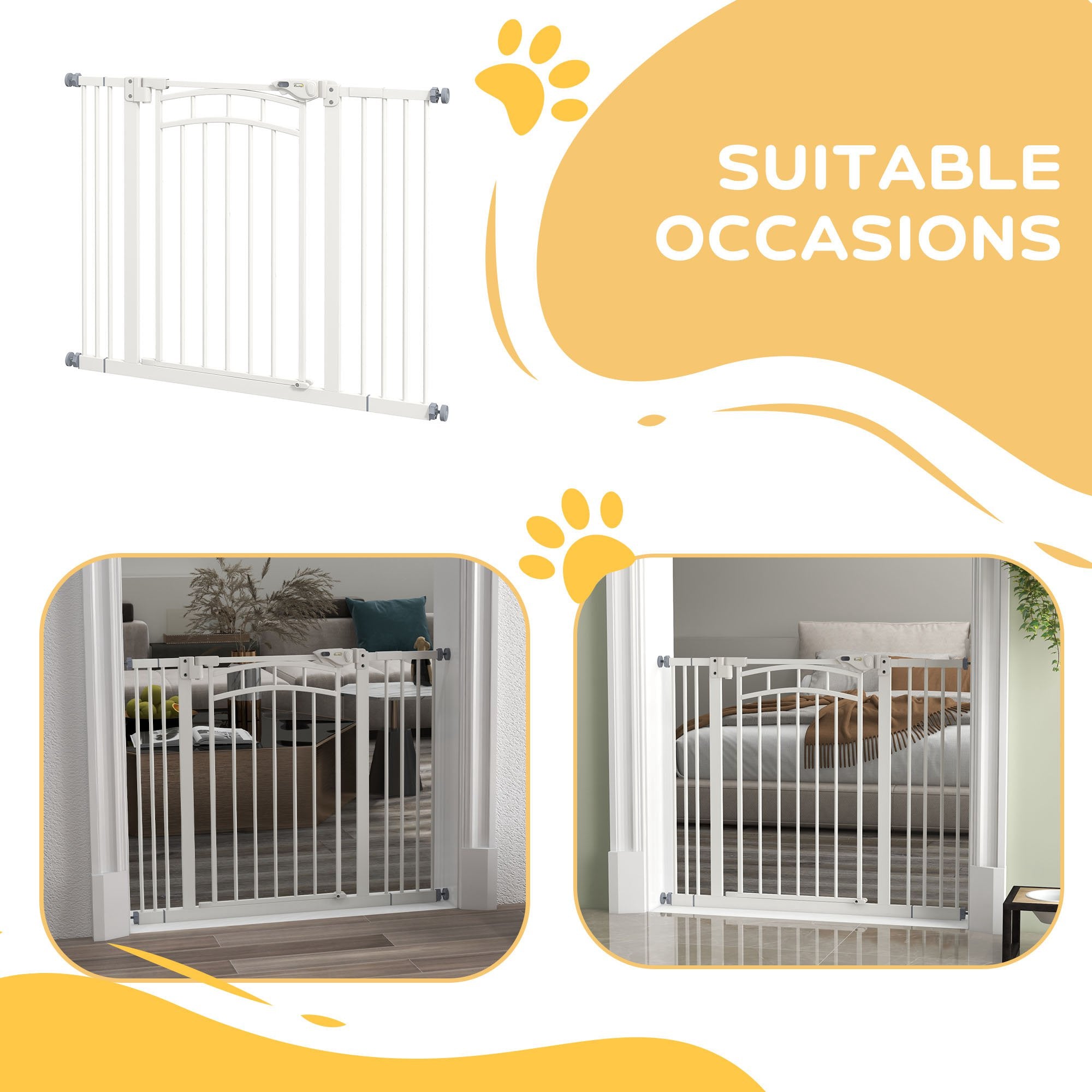 PawHut Pressure Fit Stair Gate, Dog Gate w/ Auto Closing Door for Small, Medium Dog, Easy Installation, for Width 74 to 100cm - North Peak Garden Furniture