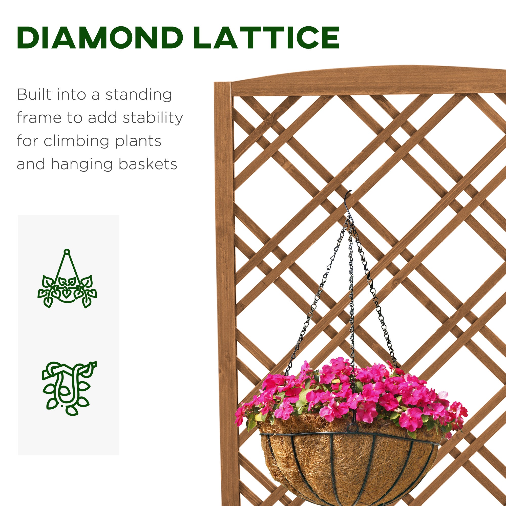 Outsunny Garden Planter with Trellis, Wooden Raised Bed for Garden with Lattice Trellis for Vegetables, Herbs and Flowers, Brown