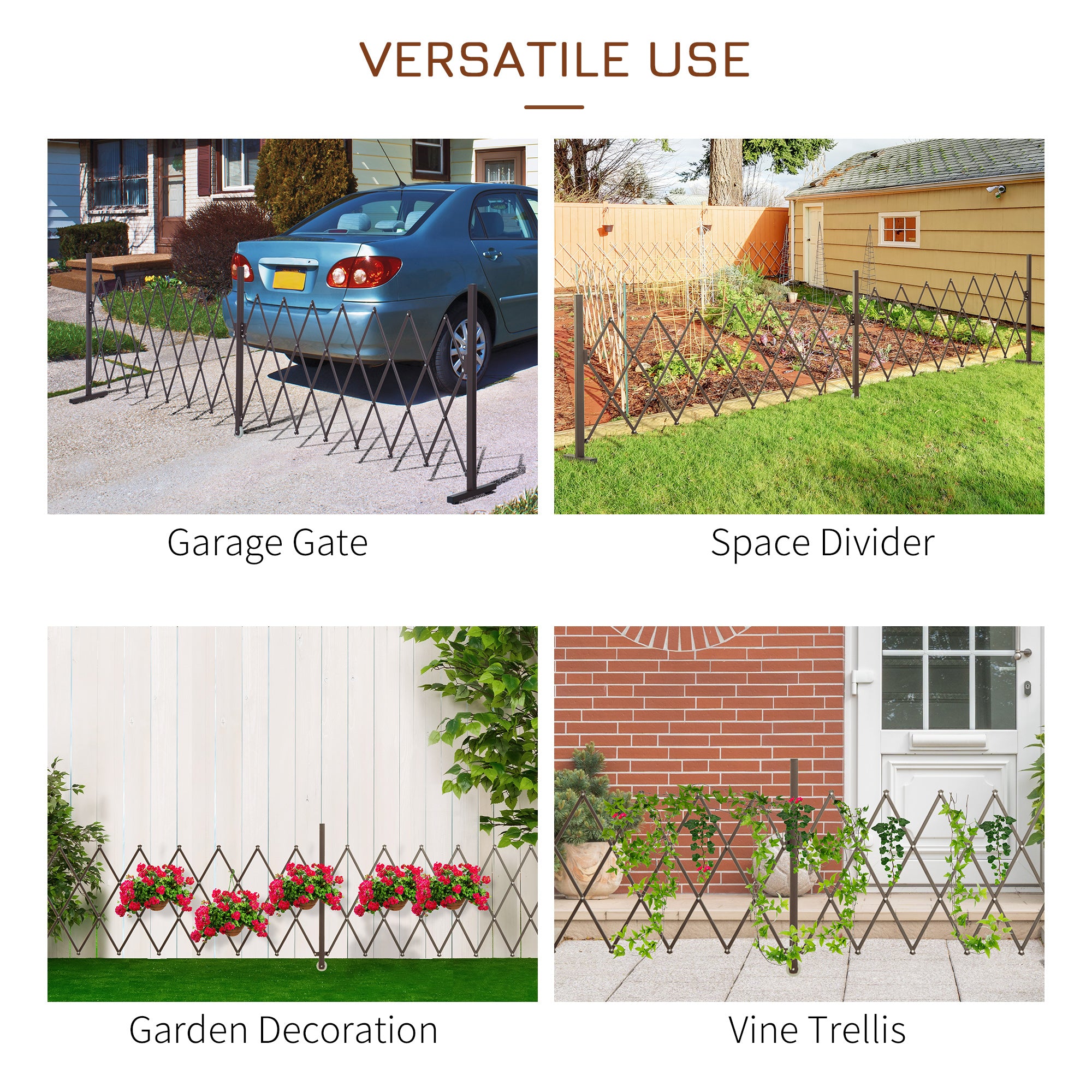 Outsunny Expanding Trellis Fence Freestanding Movable Fence Foldable Garden Screen Panel Aluminium, 405cm x 103.5cm, Dark Brown - North Peak Garden Furniture