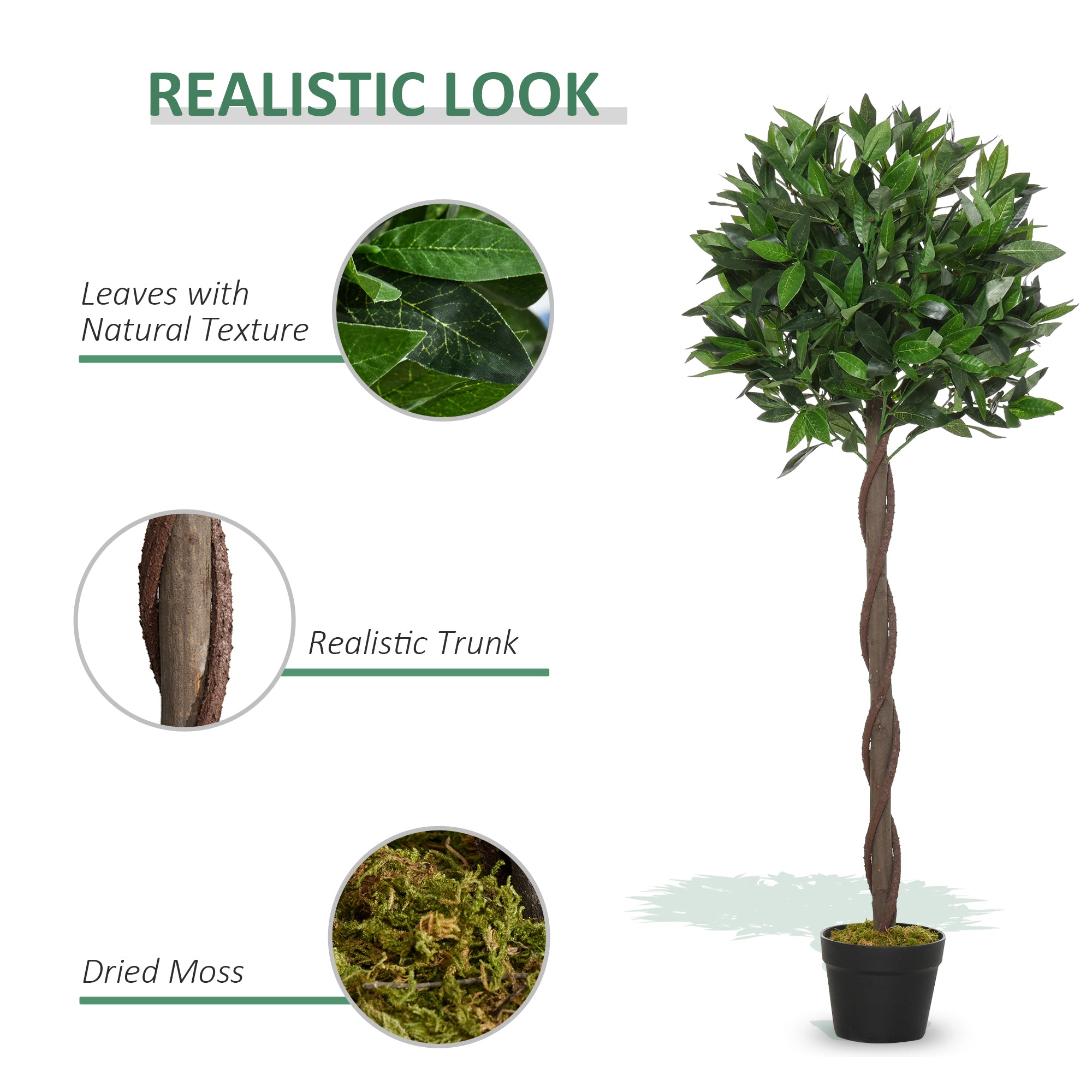 Outsunny Set Of 2 120cm/4FT Artificial Bay Laurel Topiary Trees w/ Pot Fake Indoor Outdoor Greenery Plant Home Office Garden Decor Green - North Peak Garden Furniture