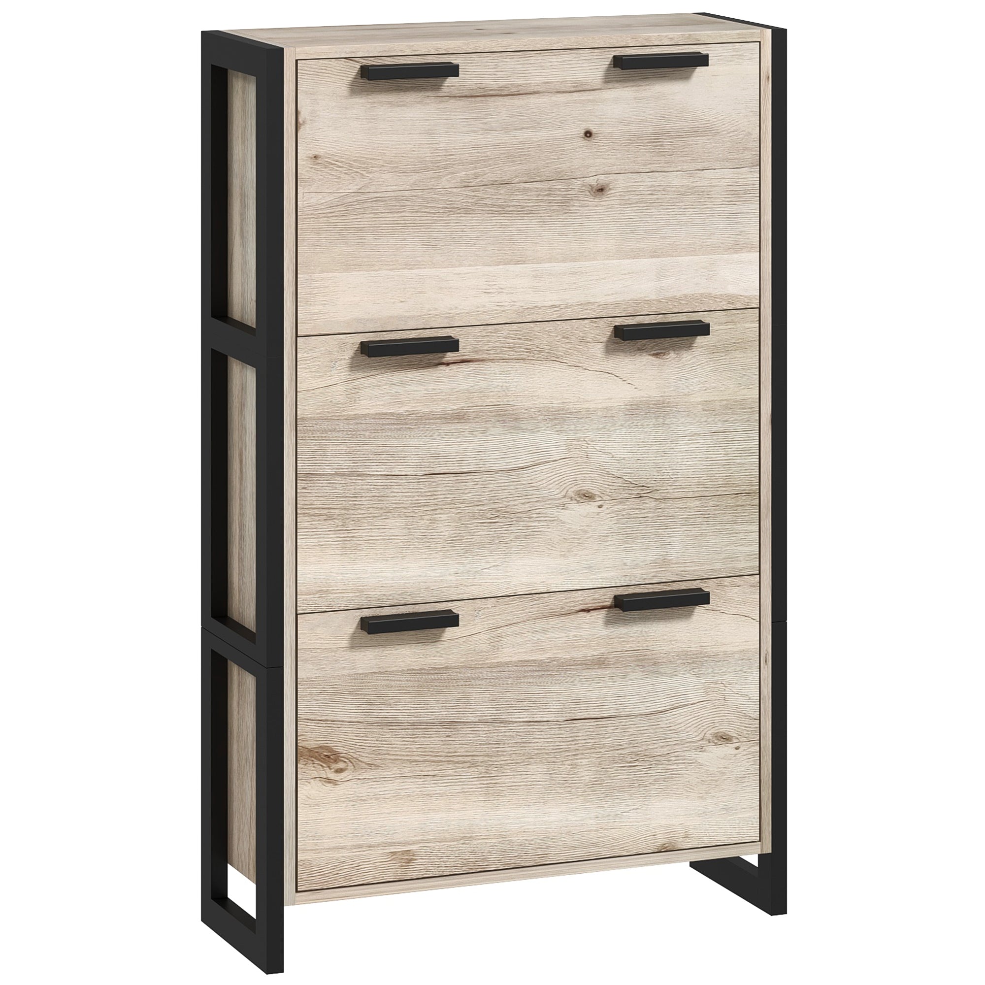 HOMCOM Shoe Storage Cabinet with 3 Flip Drawers Adjustable Shelf 18 Pairs Narrow Shoe Cupboard for Entryway Natural Wood-effect - North Peak Garden Furniture