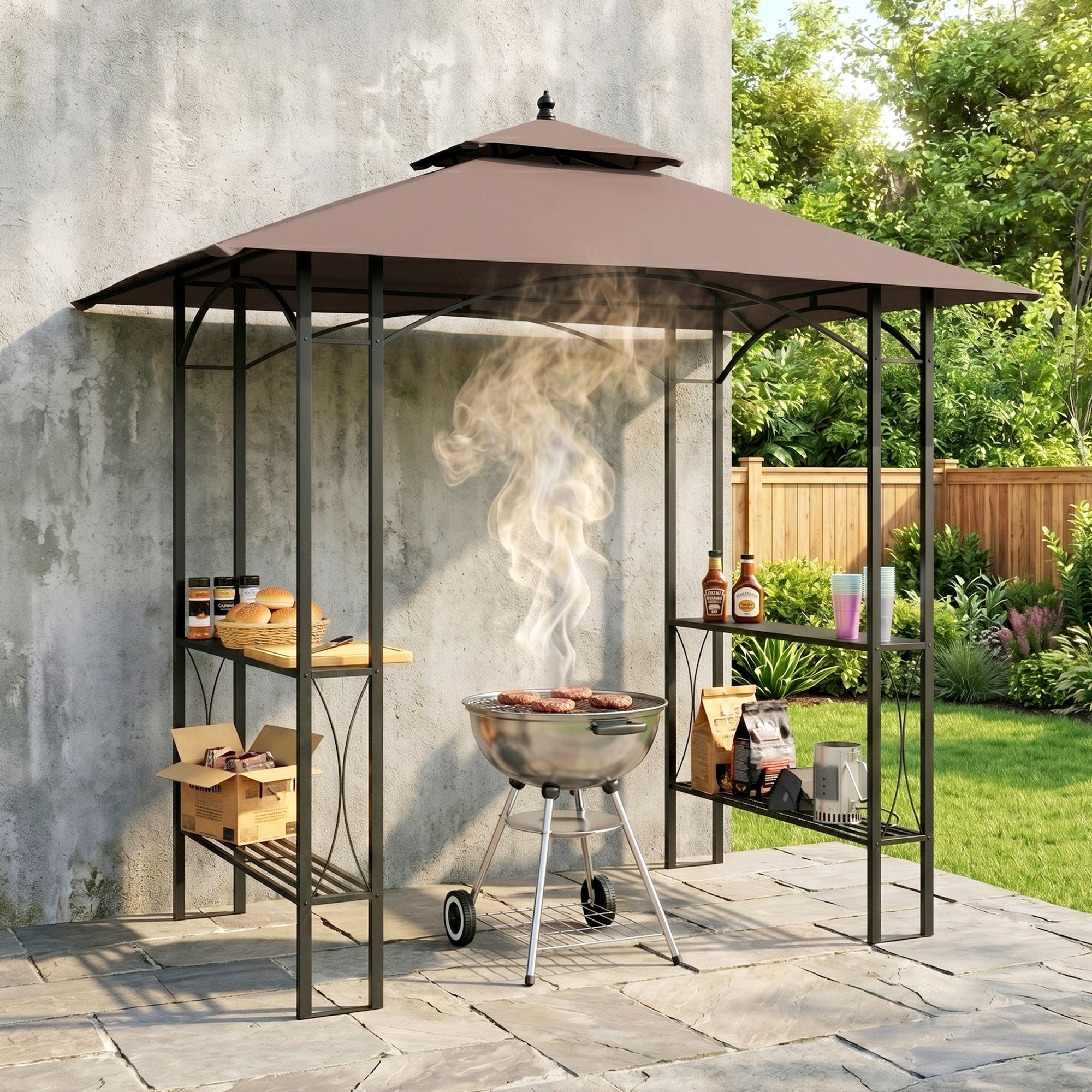 Outsunny 2.5 x 1.5m BBQ Tent Canopy Patio Outdoor Awning Gazebo Party Sun Shelter - Coffee
