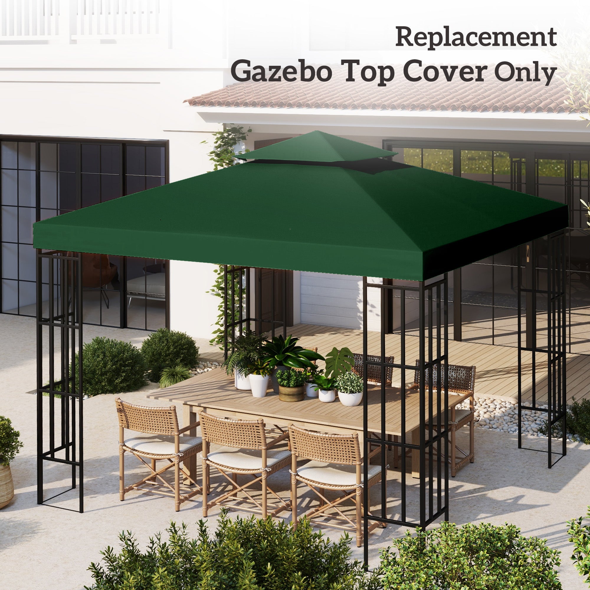 Outsunny 3(m) Gazebo Top Cover Double Tier Canopy Replacement Pavilion Roof Dark Green - North Peak Garden Furniture