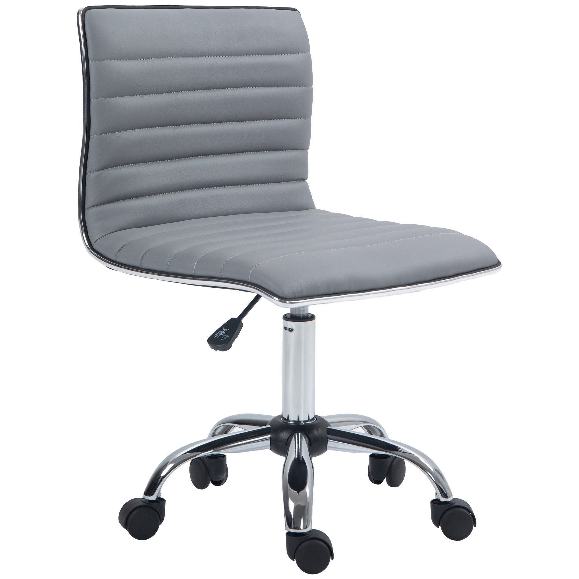 HOMCOM Adjustable Swivel Office Chair with Armless Mid-Back in PU Leather and Chrome Base - Light Grey - North Peak Garden Furniture
