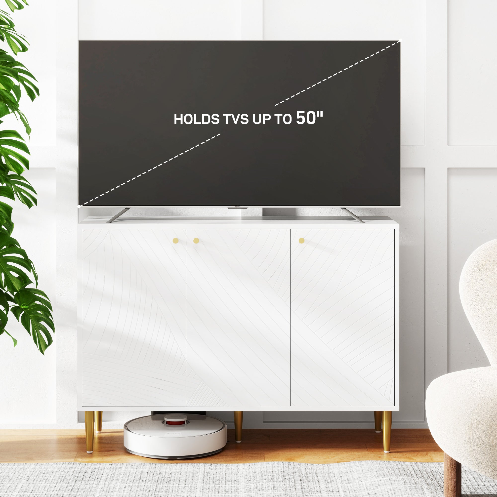 HOMCOM Elegant Two-Cupboard Sideboard - White/Gold-Tone - North Peak Garden Furniture