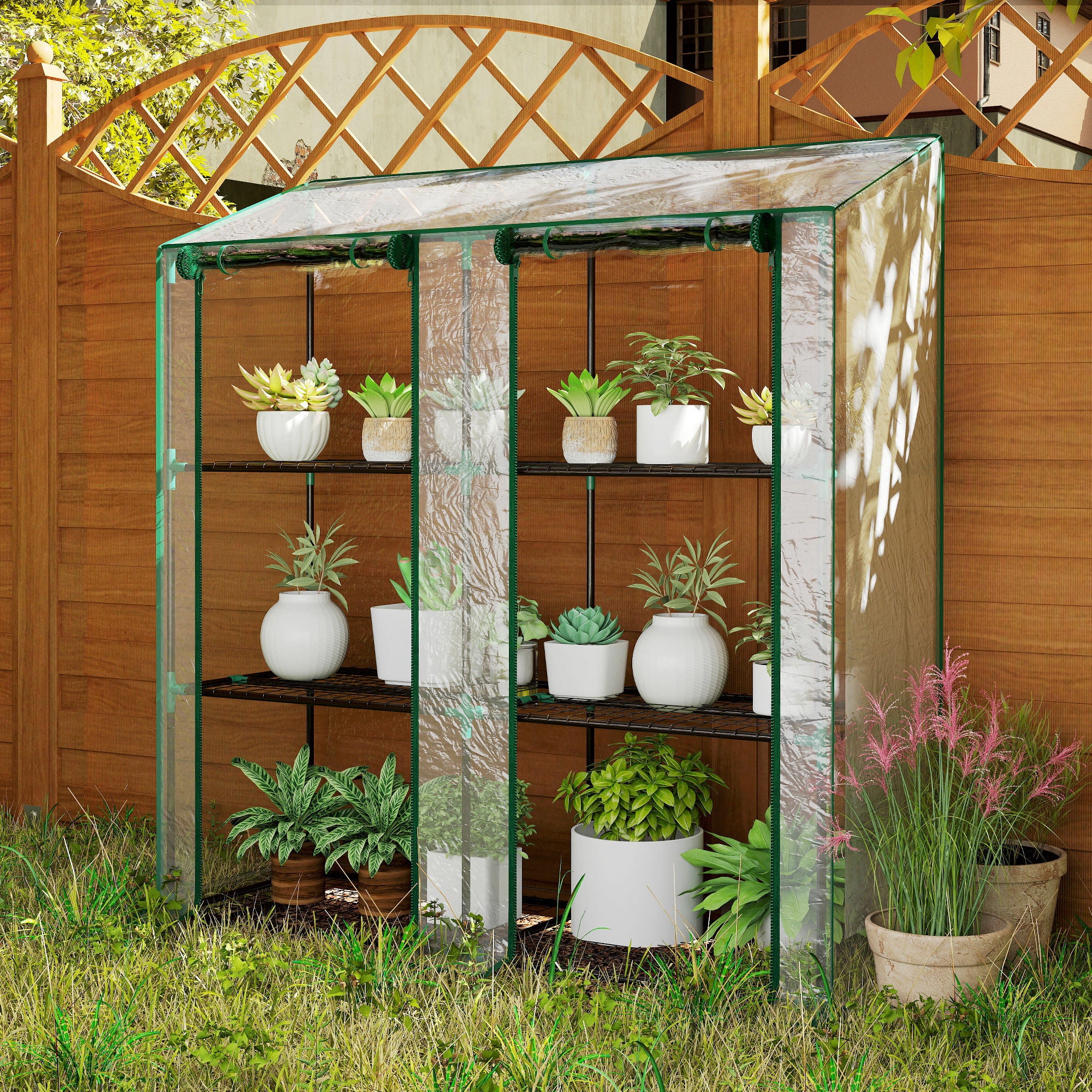 Outsunny 46 x 143cm Mini Lean-To Greenhouse, with Three Inner Shelves