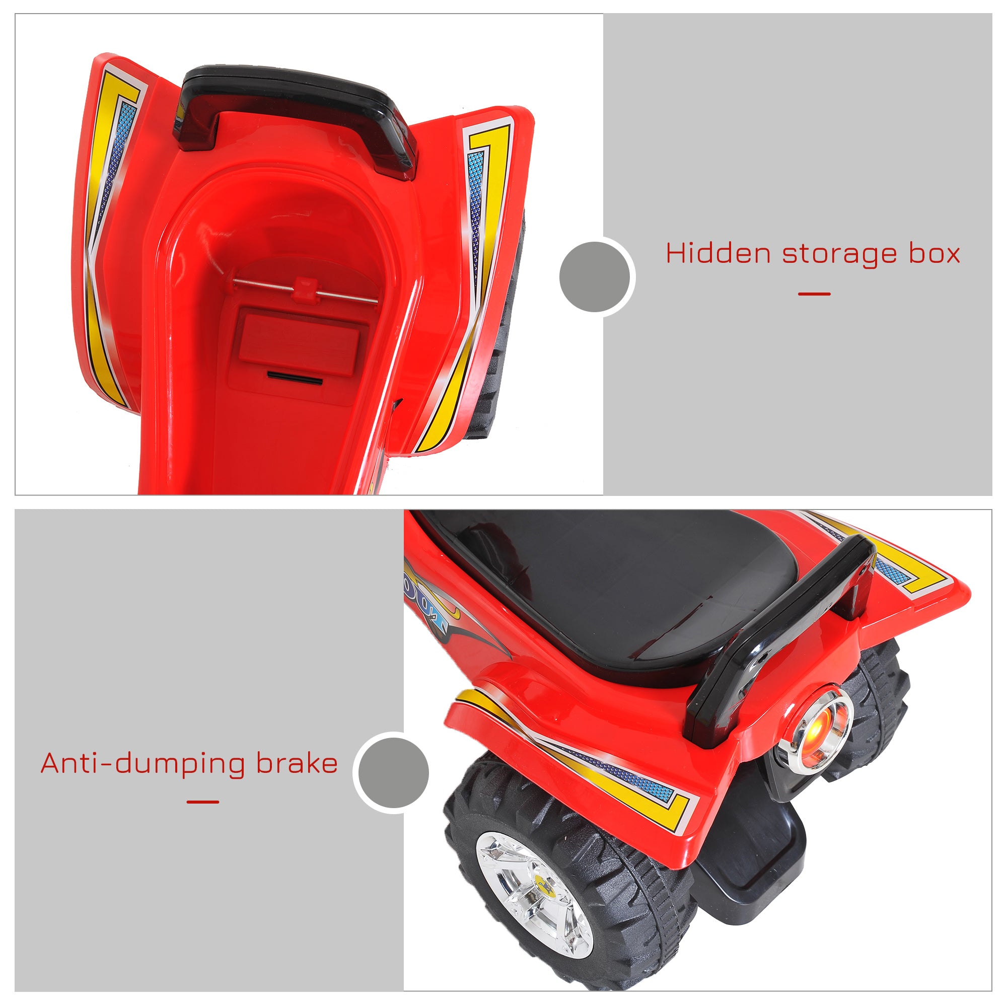 HOMCOM Kids Children Ride-on Toy Off Road Style Quad Bike Racing Car NO POWER 4 Wheels Horn Music Red - North Peak Garden Furniture