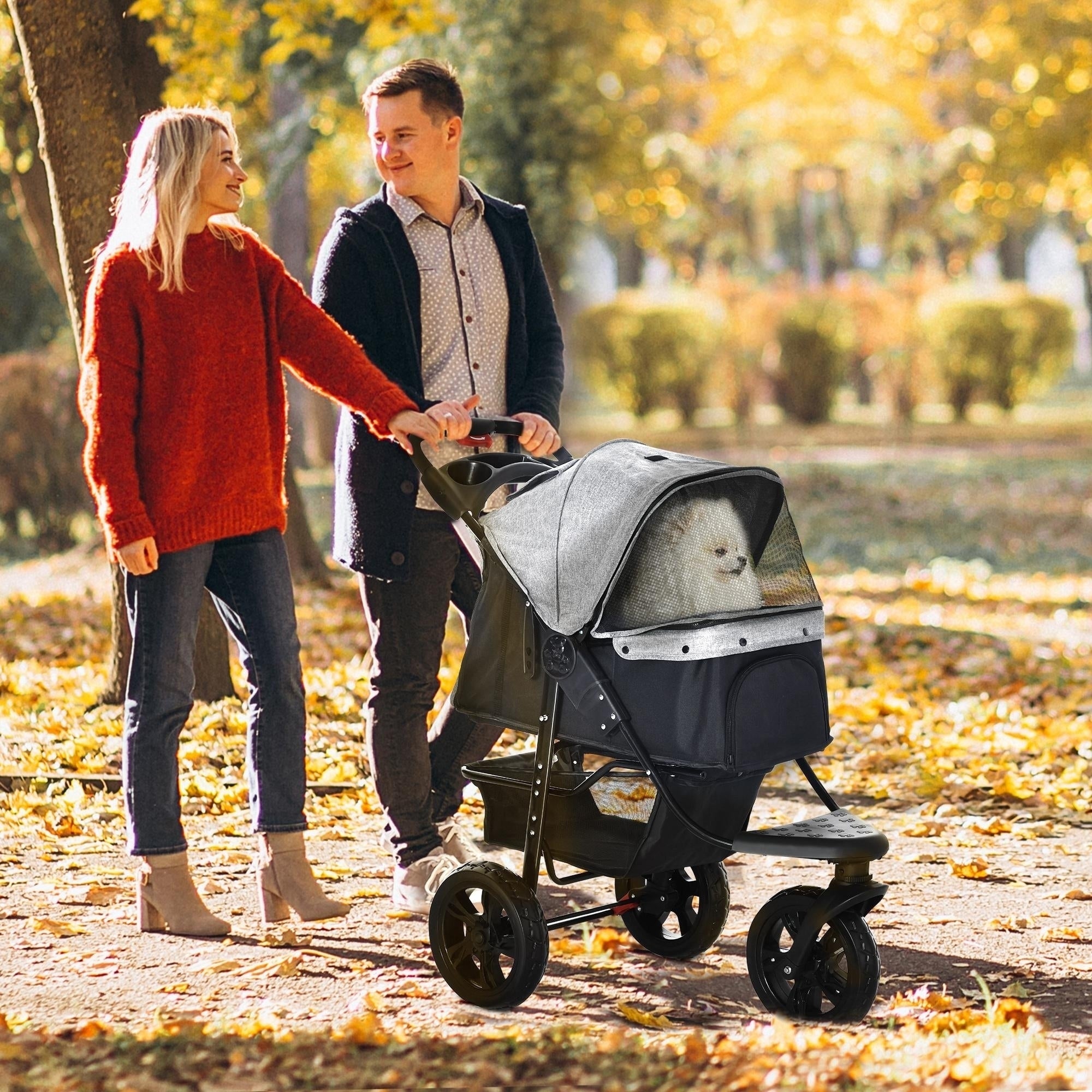 PawHut Dog Pram Dog Stroller Pet Stroller, 3 Wheels Dog Pushchair with Brake, for Small Miniature Dogs, Cats, Red - North Peak Garden Furniture