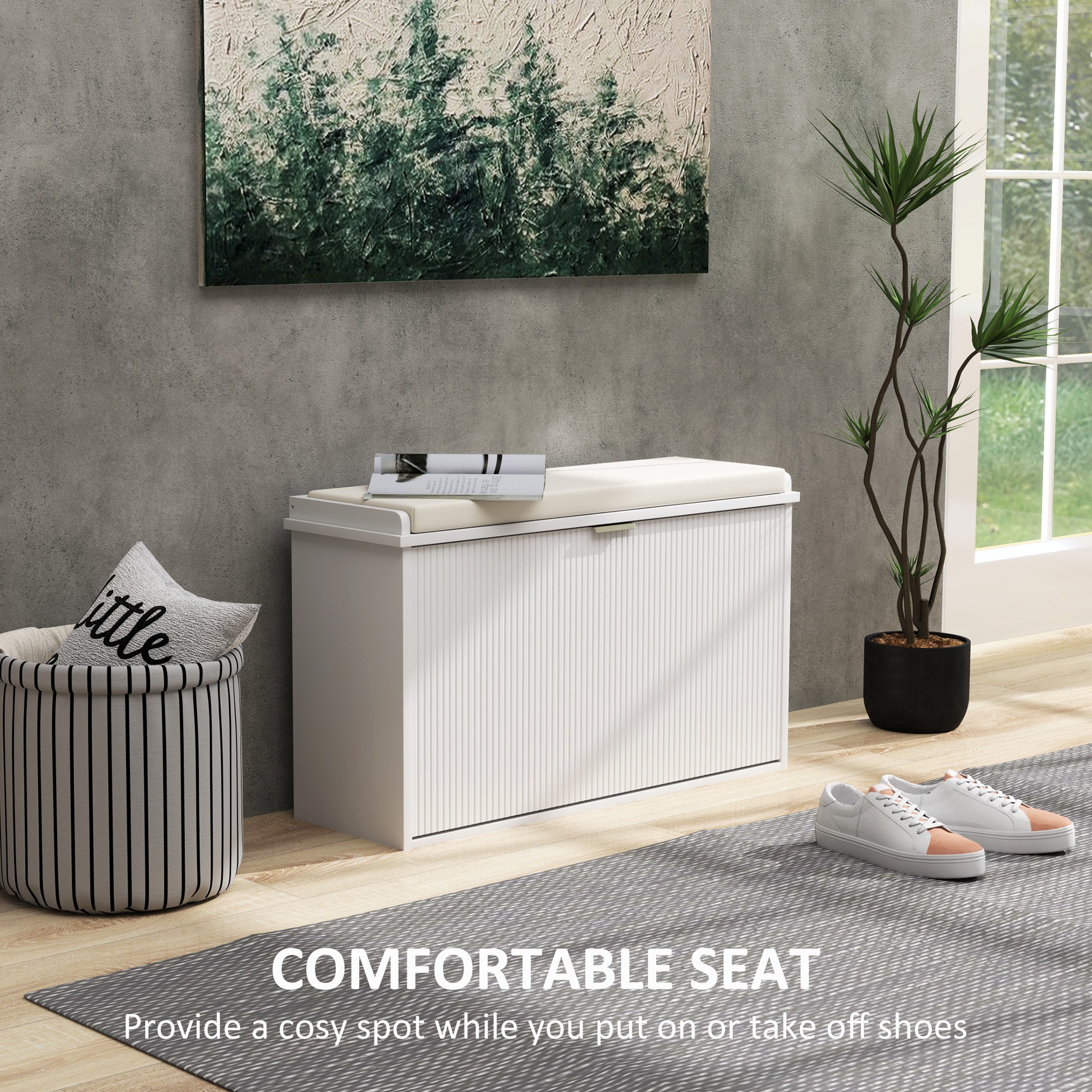 HOMCOM Elegant Eight Shoe Bench, with Top Seat - White - North Peak Garden Furniture