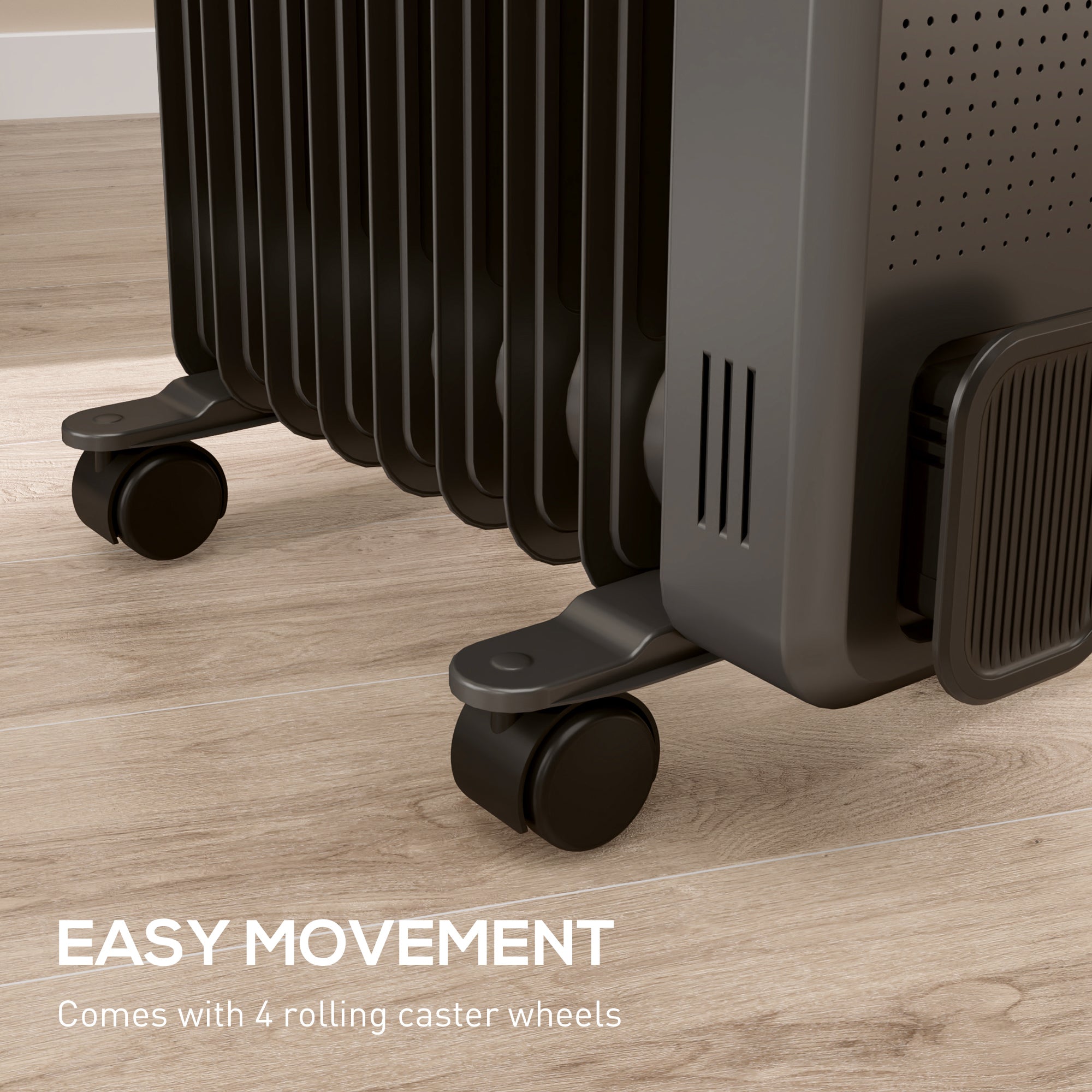 HOMCOM 2000W Oil Filled Radiator, 9 Fin, Portable Electric Heater with 3 Heat Settings, Safety Cut-Off and Wheels, Grey - North Peak Garden Furniture