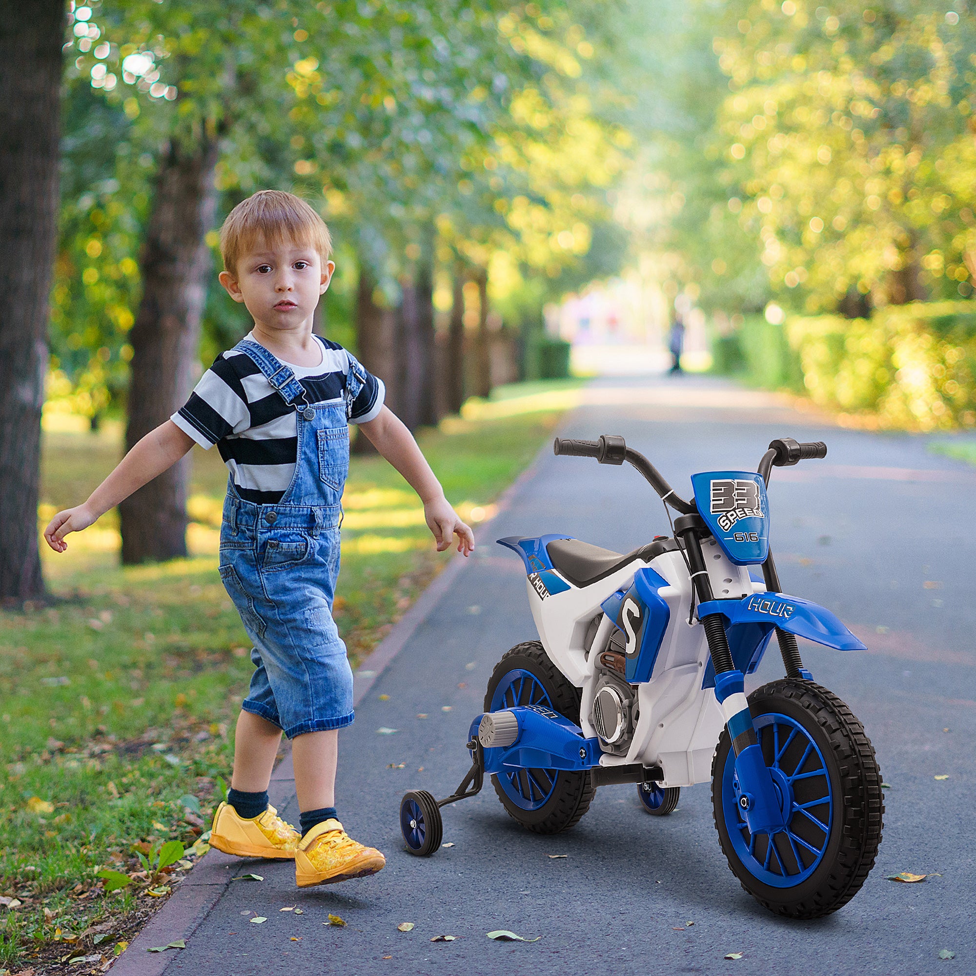 HOMCOM 12V Kids Electric Motorcycle Ride-On, with Training Wheels, for Ages 3-6 Years - Blue