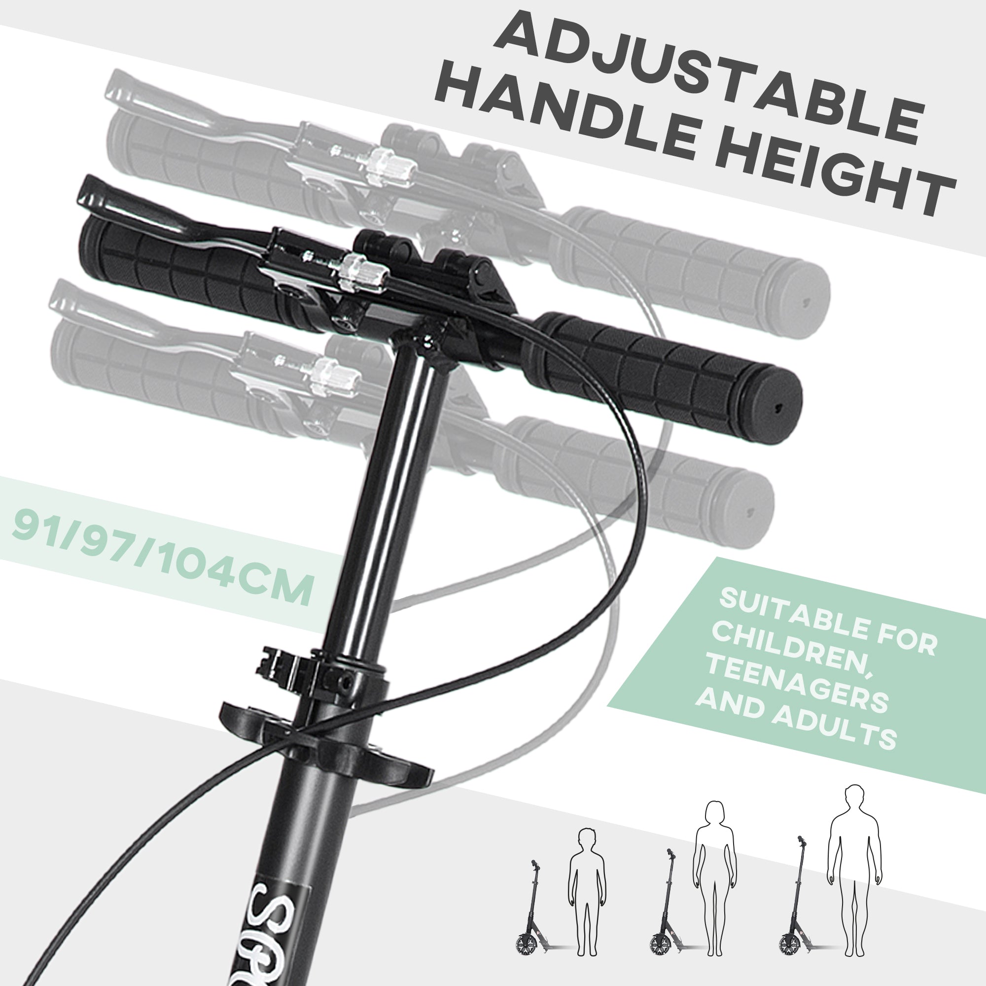 HOMCOM One-click Folding Kick Scooter for 14+ w/ Adjustable Handlebar, Push Scooter with Kickstand, Dual Brake System, Shock Absorber, 200mm Wheels & ABEC-9 Bearings - North Peak Garden Furniture