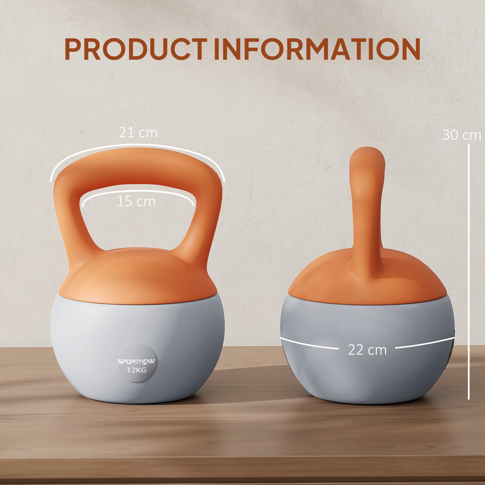 SPORTNOW 12KG Soft Kettlebell, Kettlebell with Non-Slip Handle for Home Gym, Weight Lifting, Strength Training, Orange/Grey - North Peak Garden Furniture
