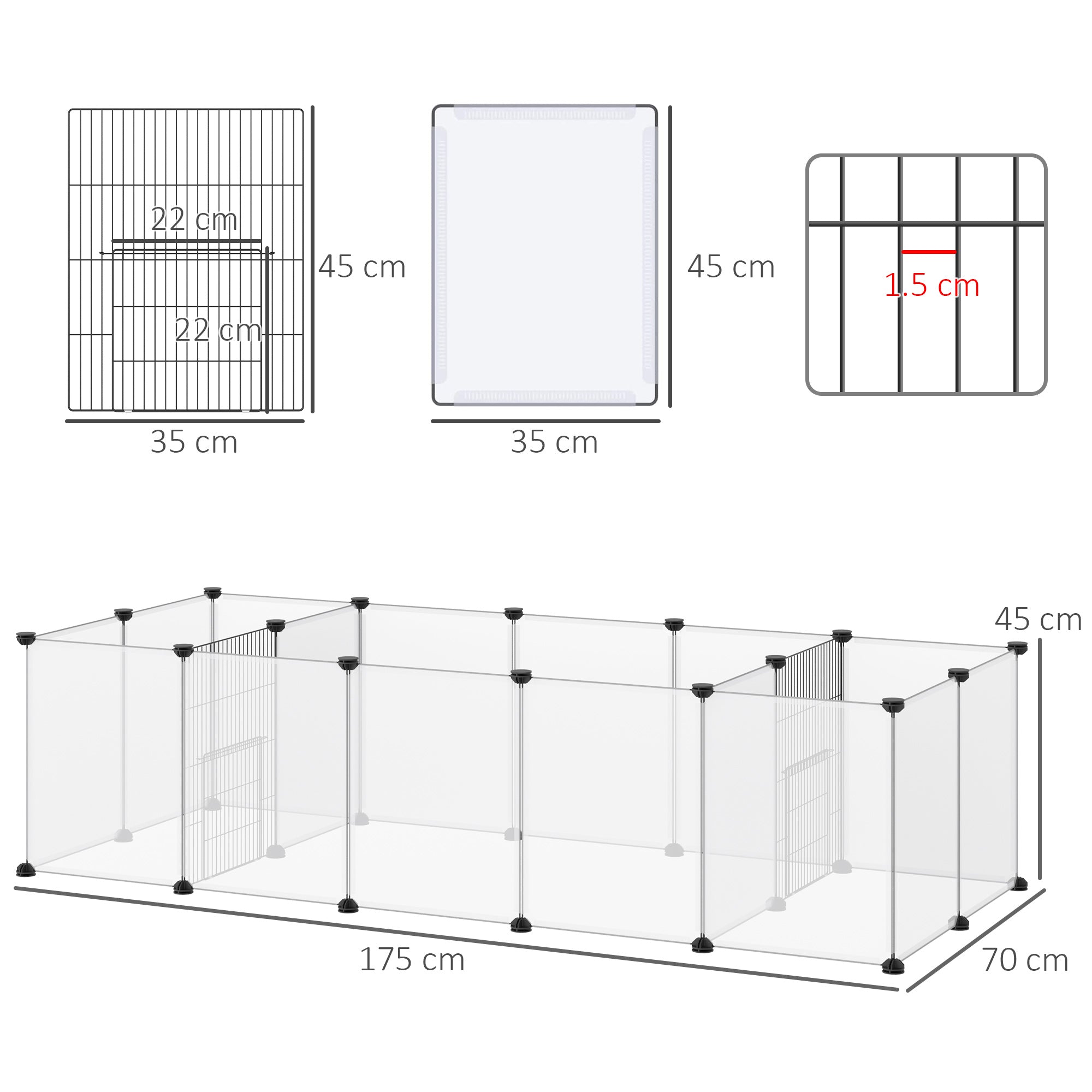 PawHut 18-Panel Small Animal Cage, Pet Playpen, for Guinea Pigs, Hedgehogs - White