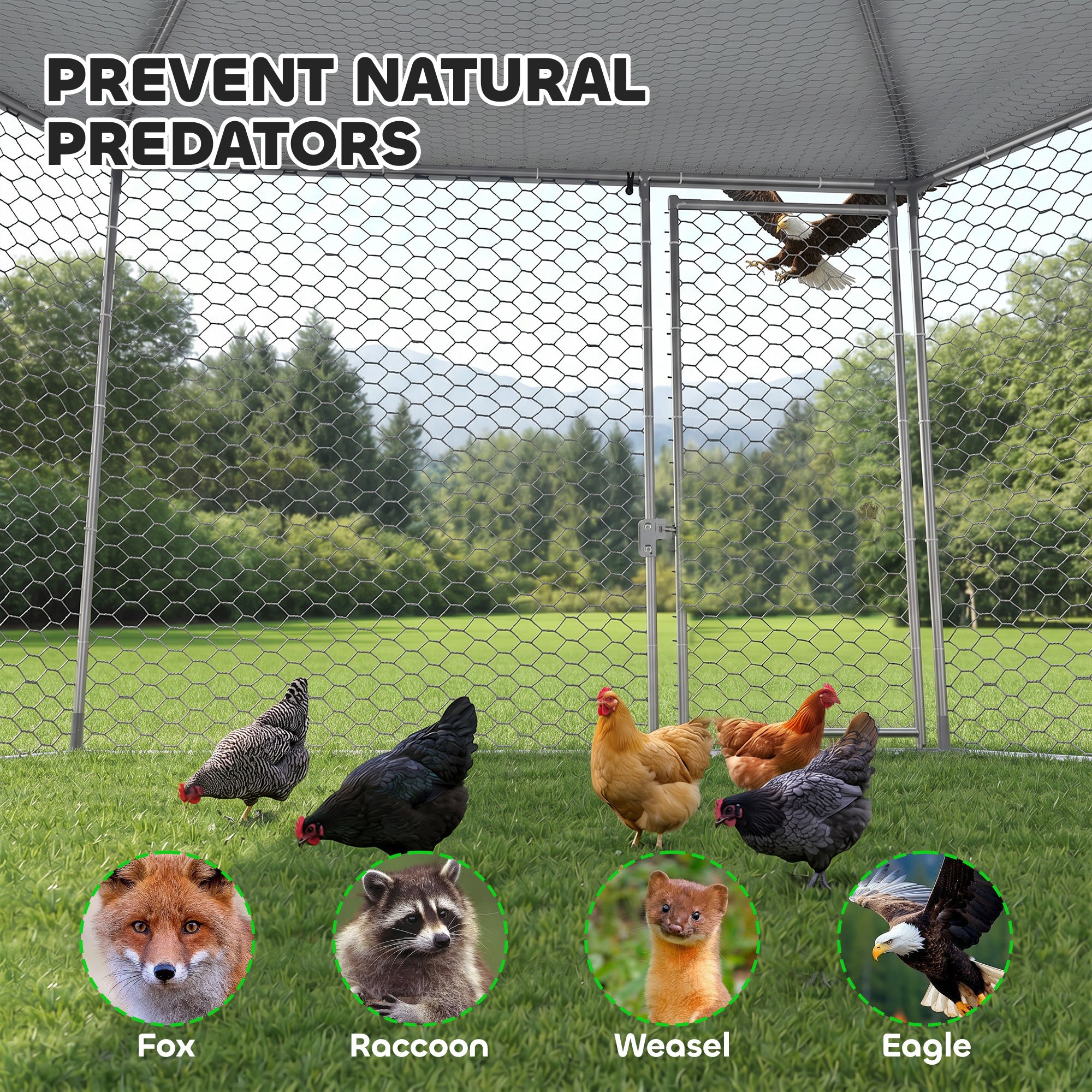PawHut Chicken Coop for 10-15 Chickens, Hens, Rabbits, Ducks, Outdoor Garden Chicken Run, 4 x 3.5 x 2.6m