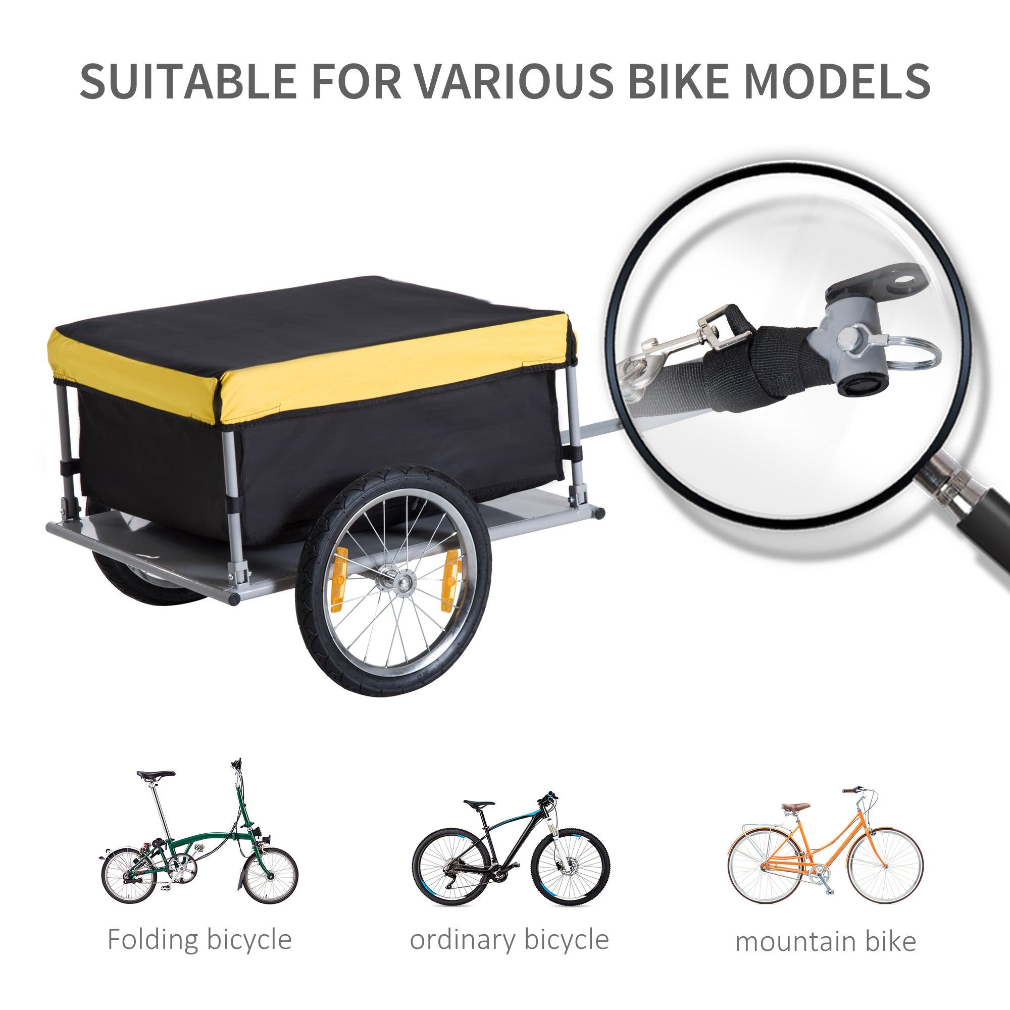 HOMCOM Bicycle Cargo Trailer, Two-Wheel Bicycle Large Cargo Wagon Trailer Oxford Fabric, Folding Storage, & Removable Cover, Yellow - North Peak Garden Furniture