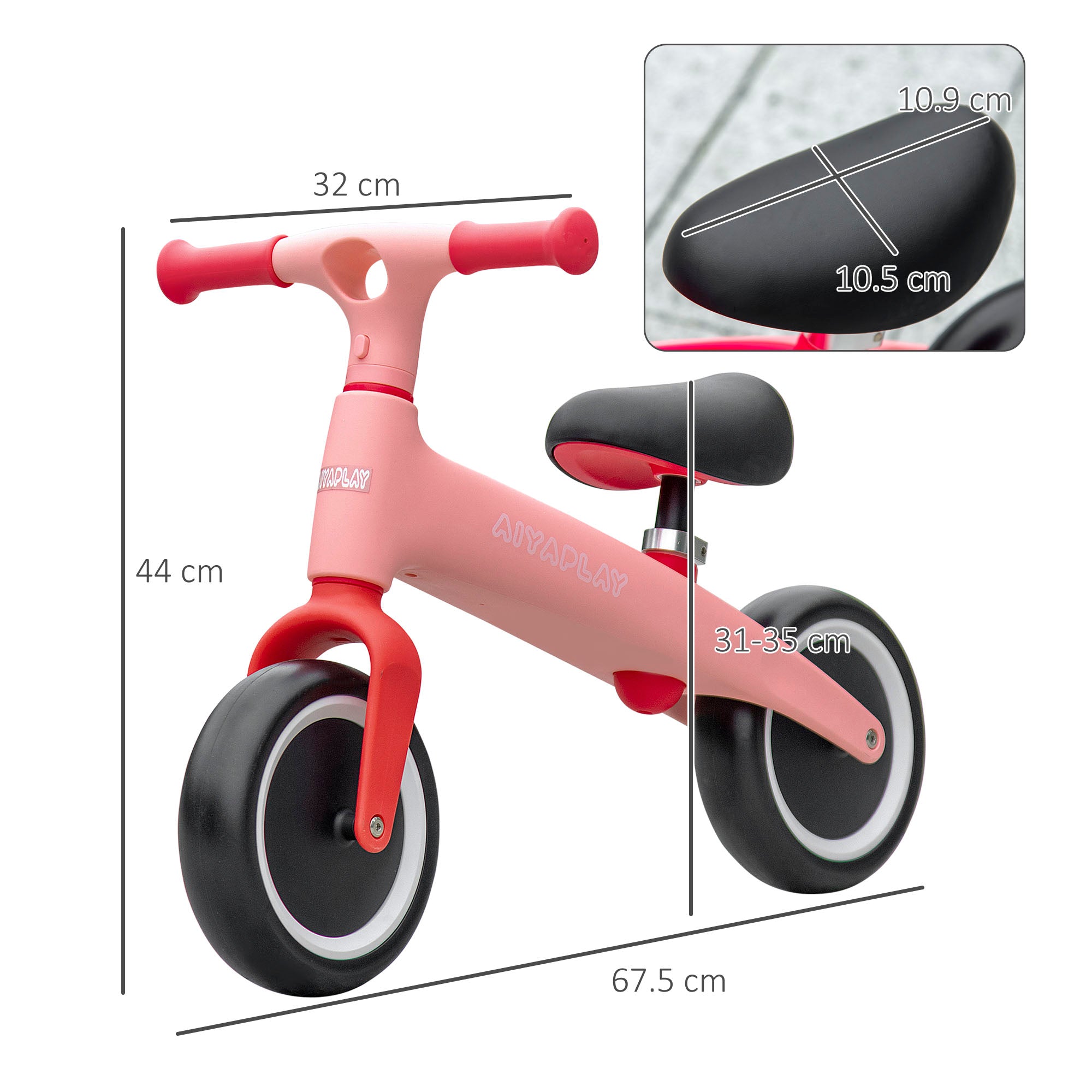 AIYAPLAY Baby Balance Bike, with Adjustable Seat, for 1.5-3 Years - Pink - North Peak Garden Furniture