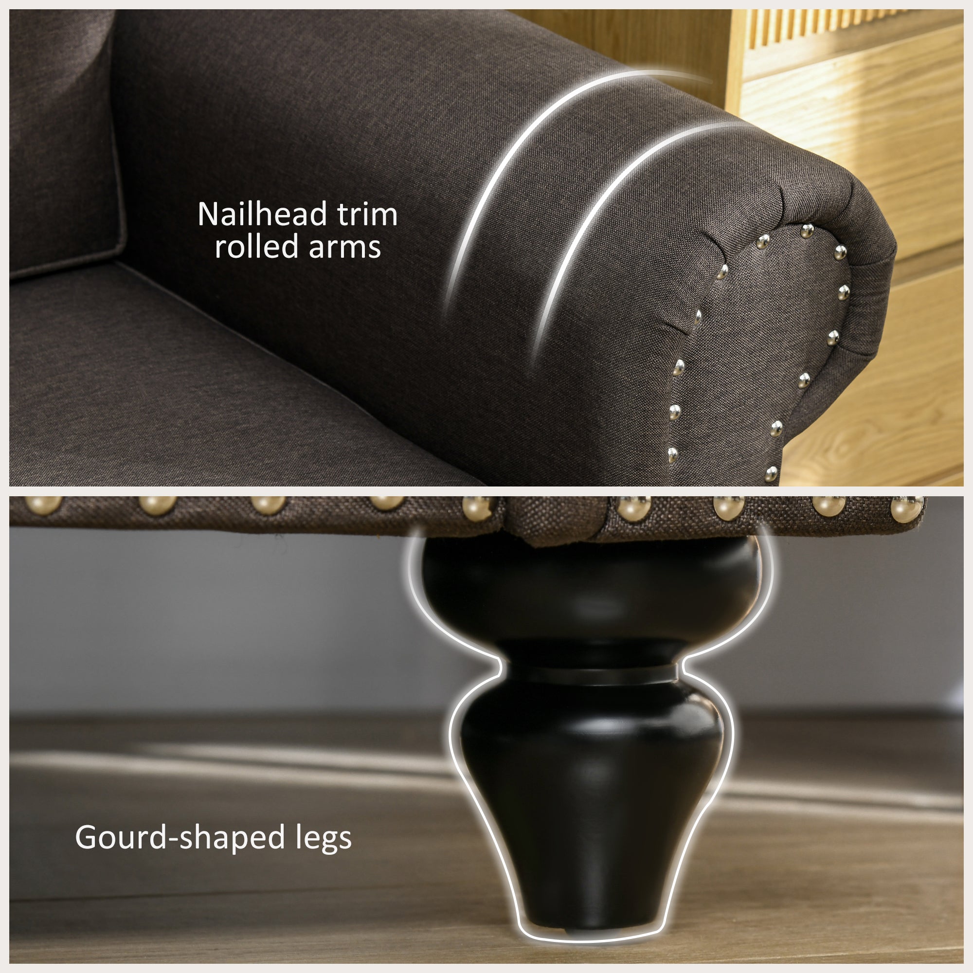 HOMCOM Two-Seater Mid-Century Sofa, with Pocket Springs - Dark Brown - North Peak Garden Furniture