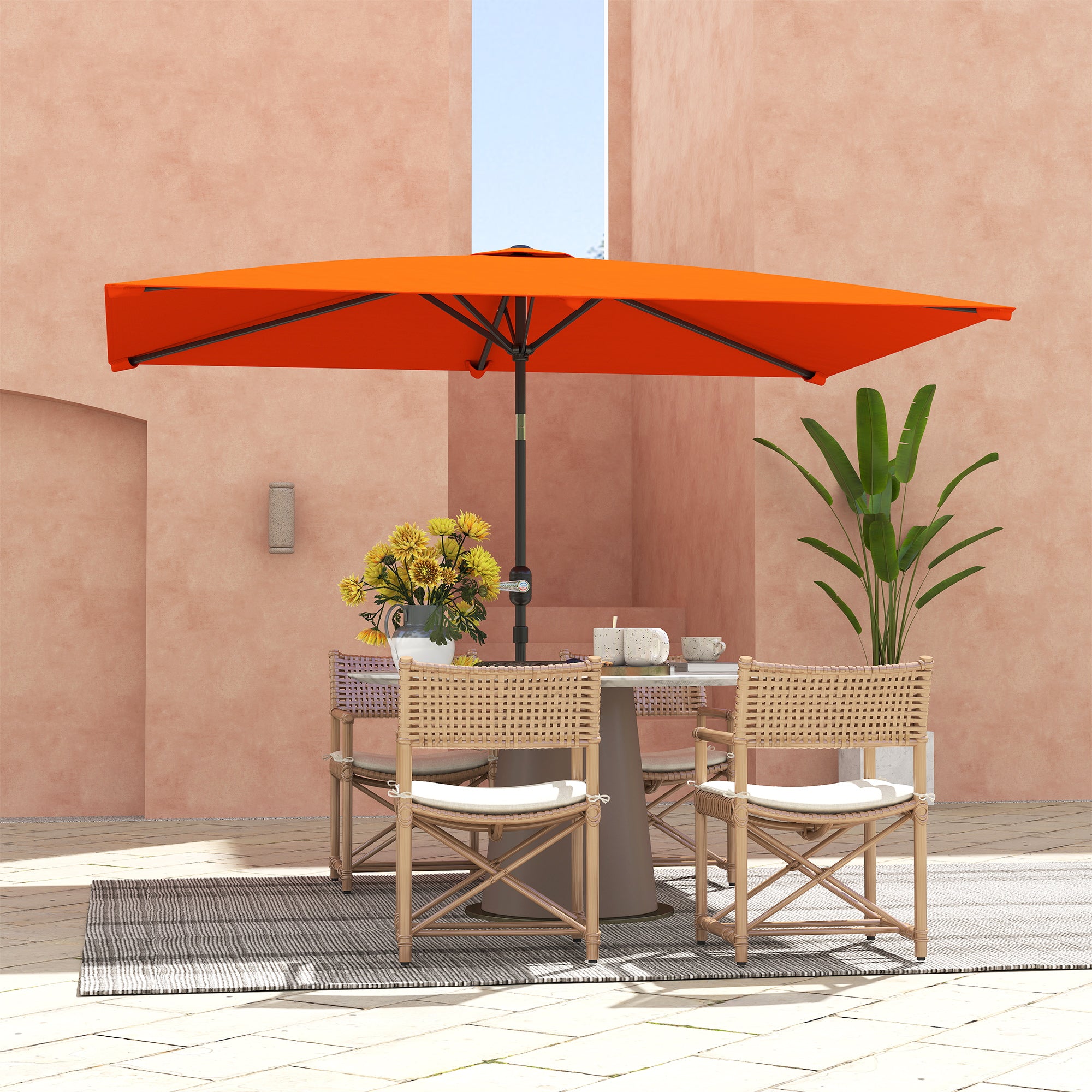 Outsunny 3x2m Patio Parasol Garden Umbrellas Canopy with Aluminium Tilt Crank Rectangular Sun Shade Steel, Orange - North Peak Garden Furniture