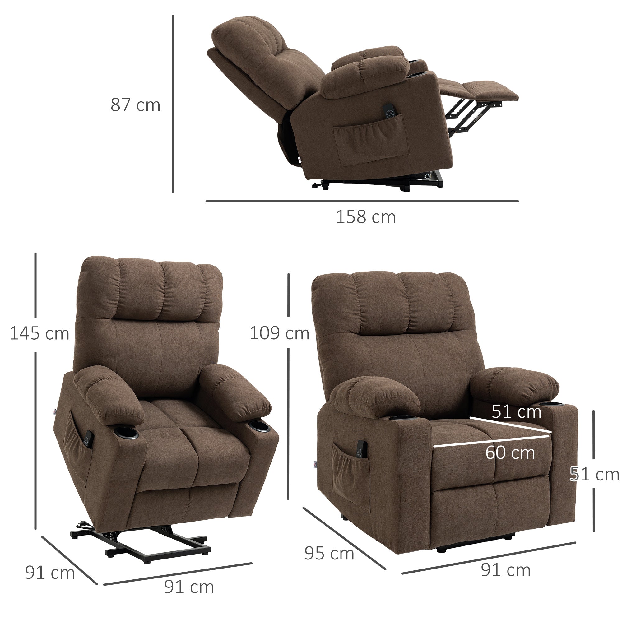 HOMCOM Electric Riser and Recliner Chair for Elderly, Power Lift Recliner Chair with Remote Control, Dark Brown - North Peak Garden Furniture