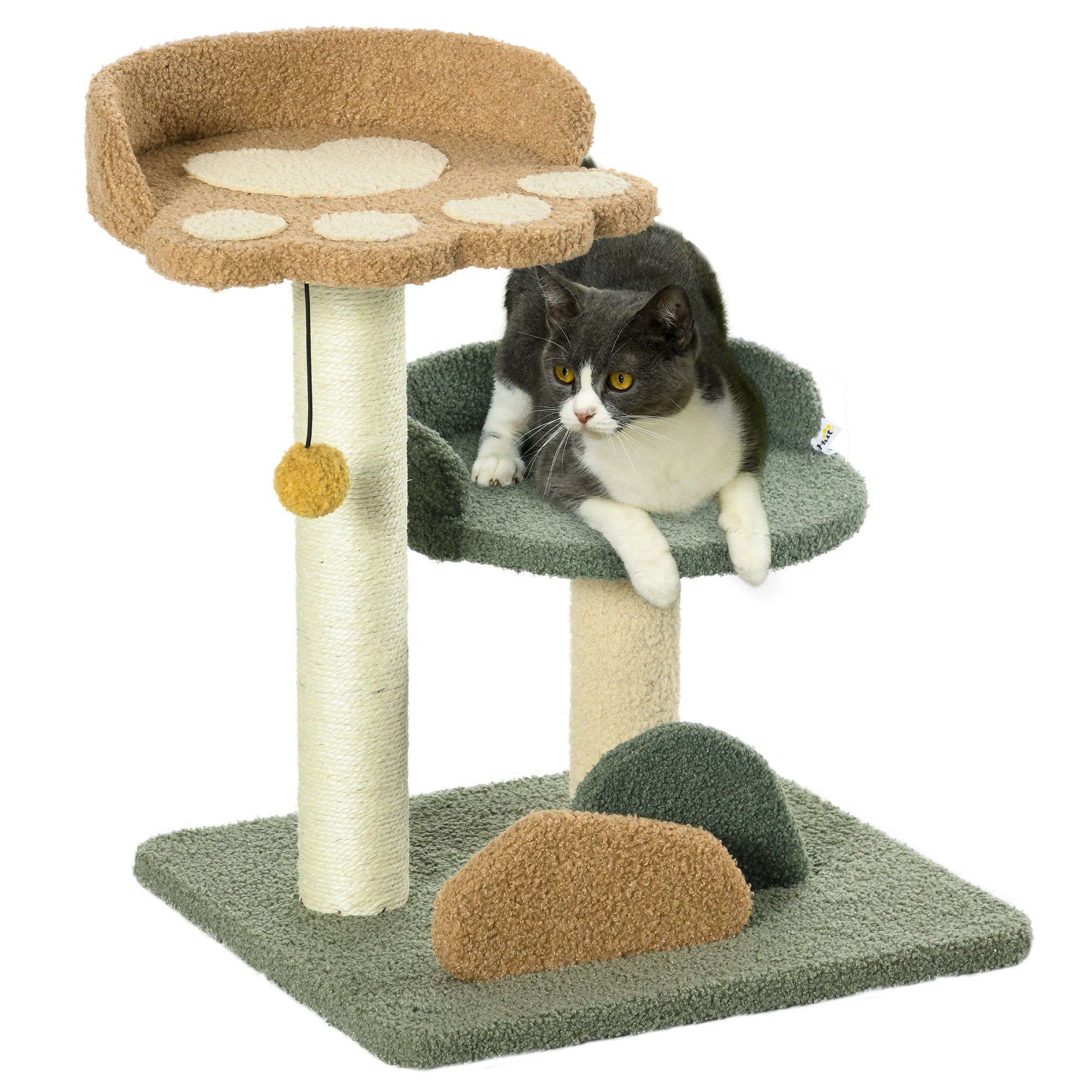 PawHut 52cm Small Cat Tree for Indoor Cats, Scratching Posts with Two Beds, Toy Ball - North Peak Garden Furniture