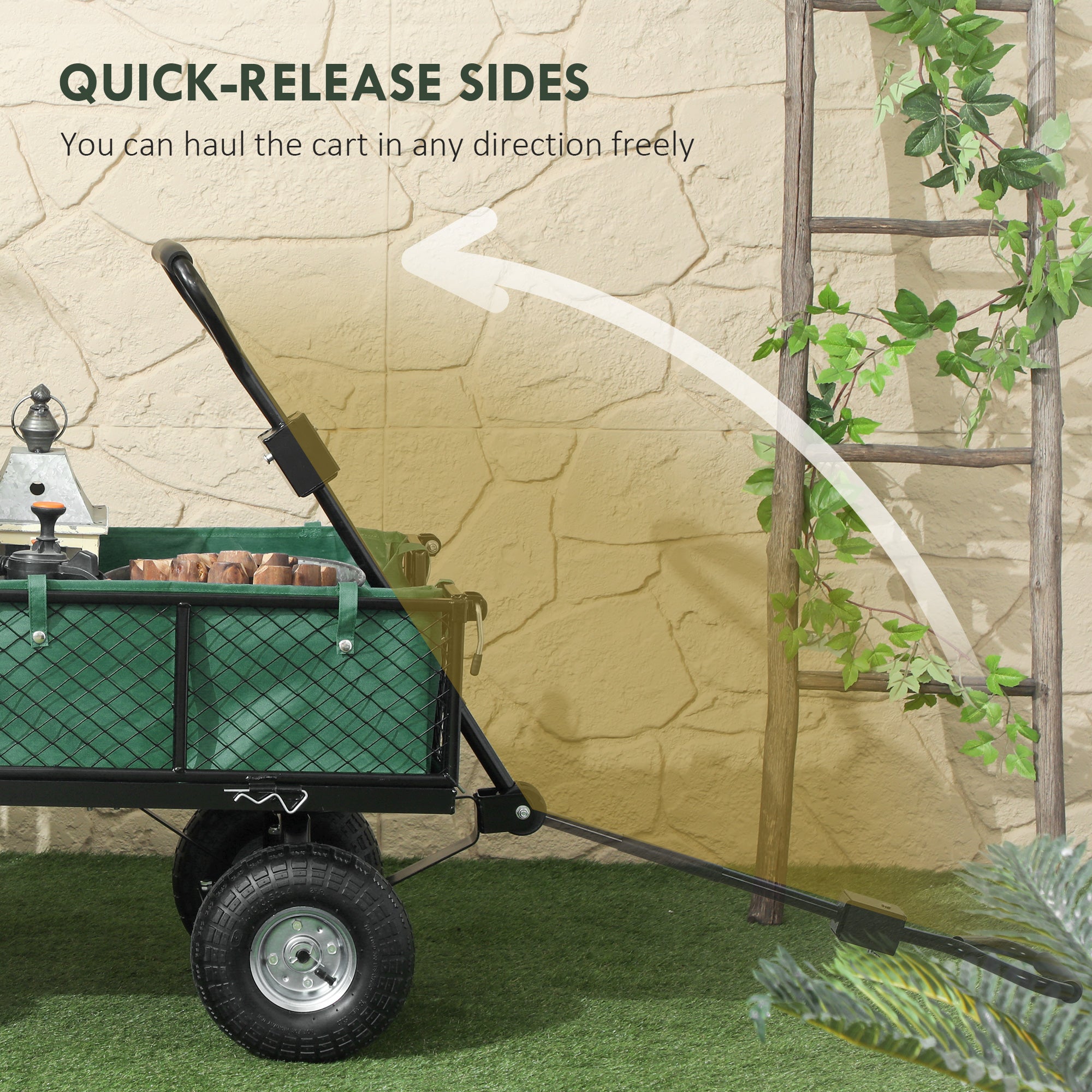 Outsunny 114L Steel Frame Garden Cart Trolley - Green - North Peak Garden Furniture