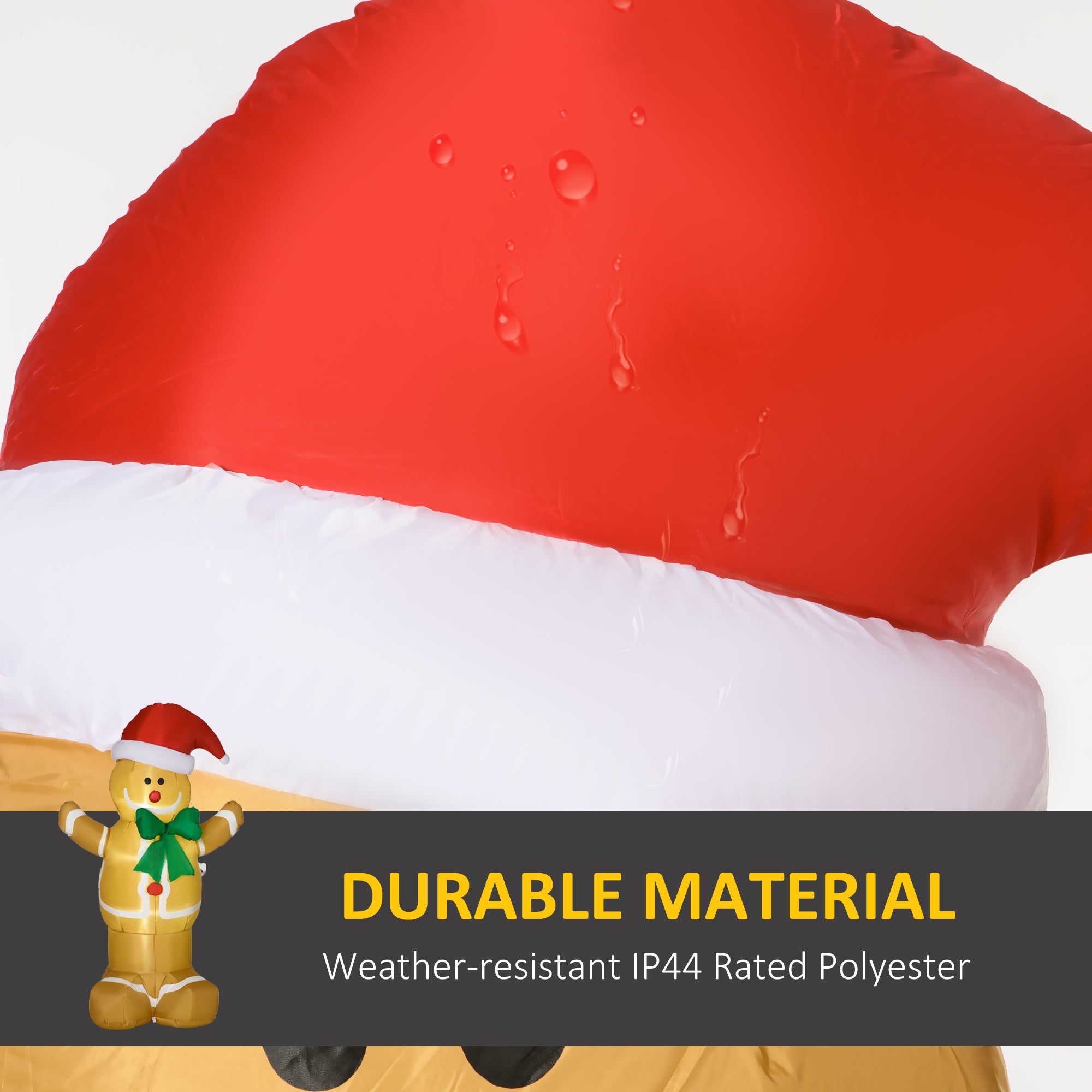 HOMCOM 6ft Christmas Inflatable Gingerbread Man & Santa Hat Safe Outdoor Decoration w/ LED Lights Accessories - North Peak Garden Furniture