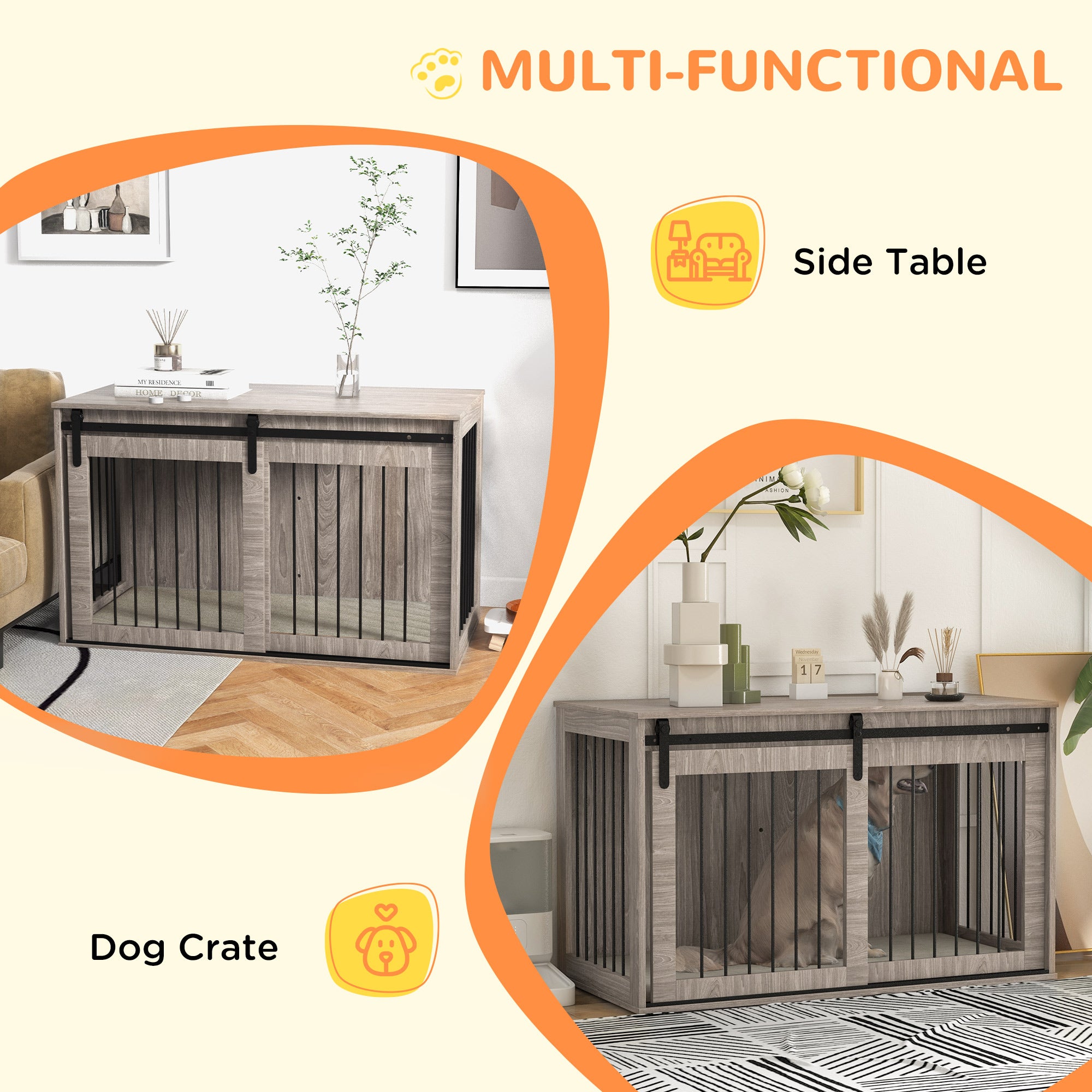 PawHut 118cm Dog Crate Furniture with Removable Cushion for Extra Large Dogs - Brown - North Peak Garden Furniture