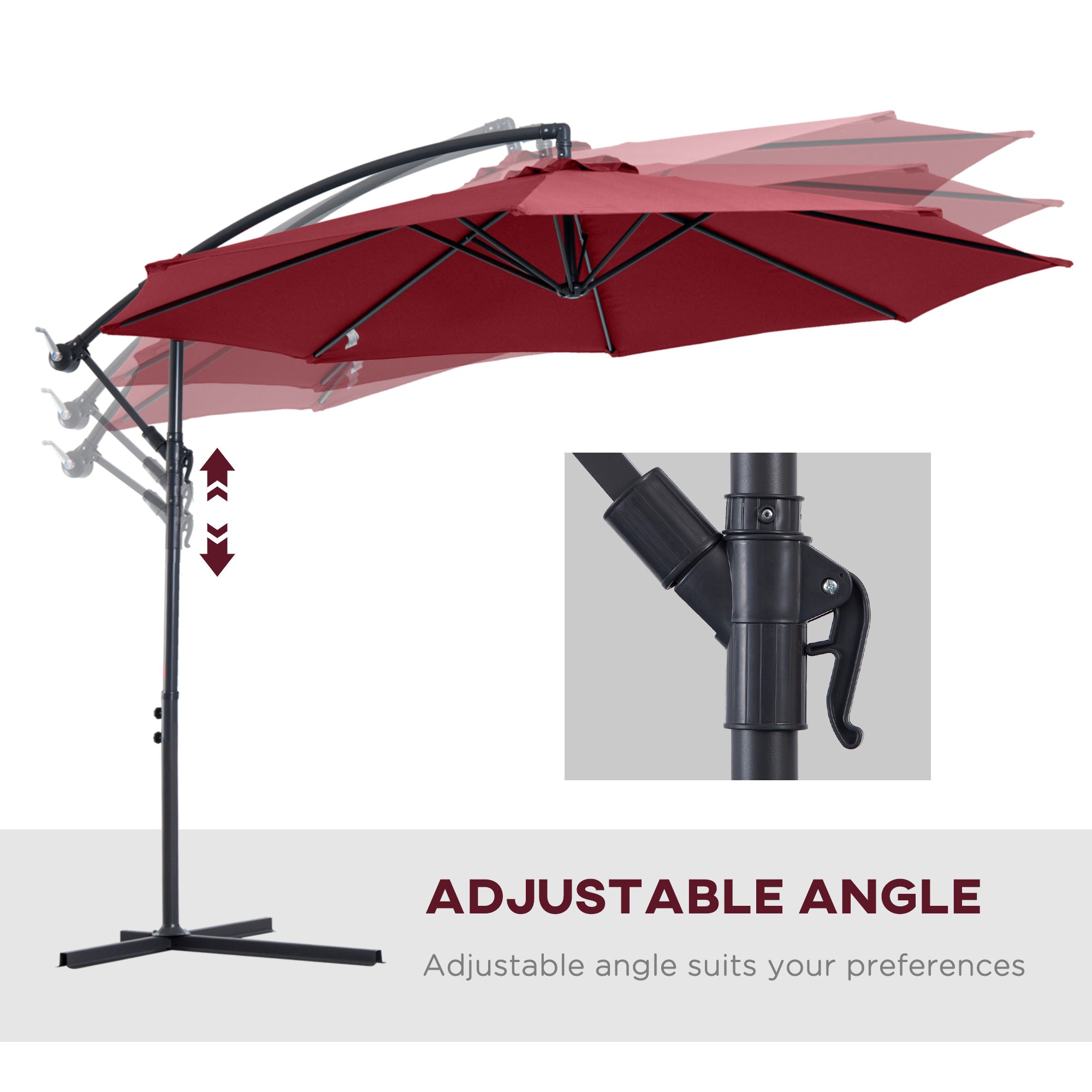 Outsunny Shady Sanctuary: 3m Cantilever Parasol, Patio Hanging Sun Shade with Crank Handle, Wine Red