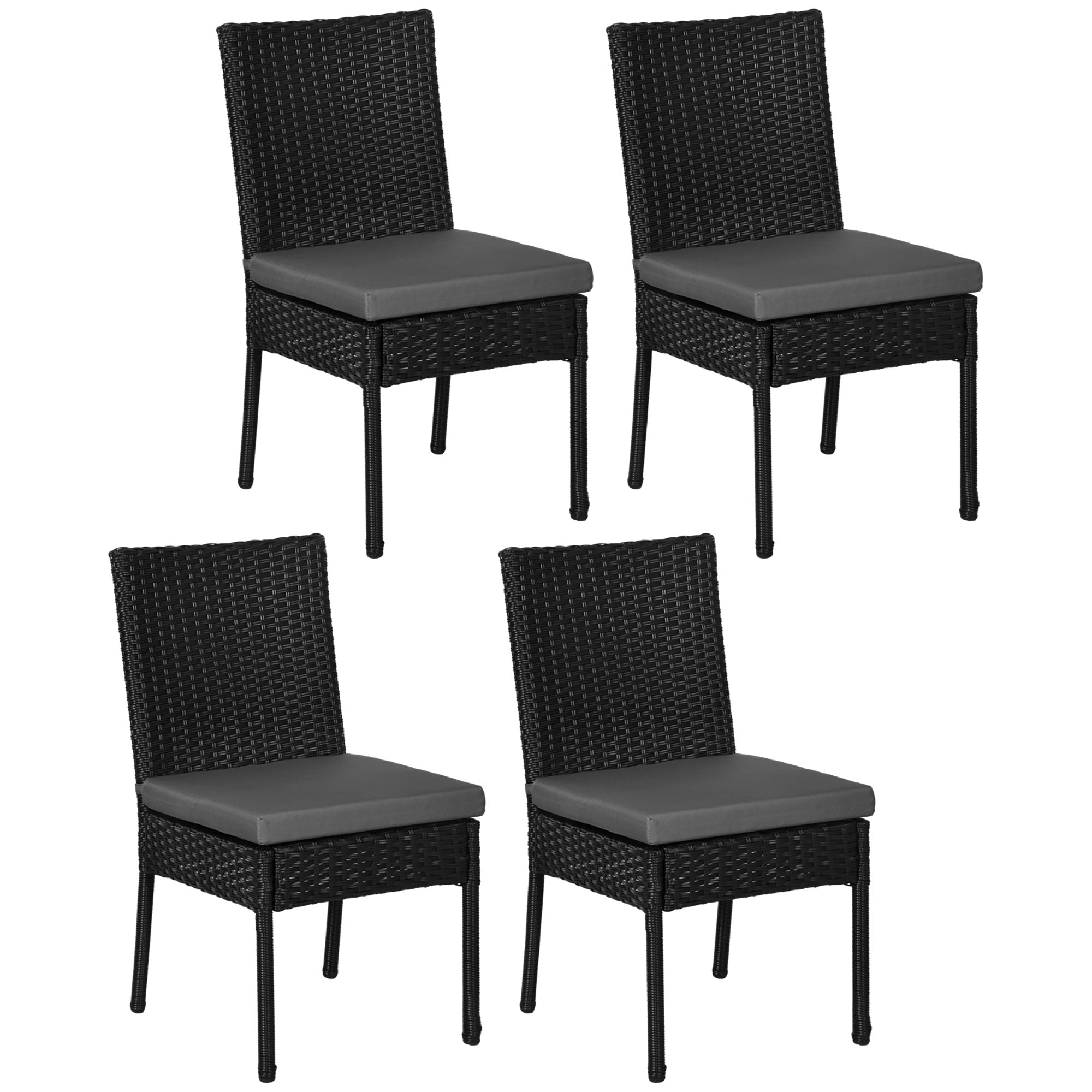 Outsunny Set of Four Armless Rattan Garden Chairs - Black - North Peak Garden Furniture
