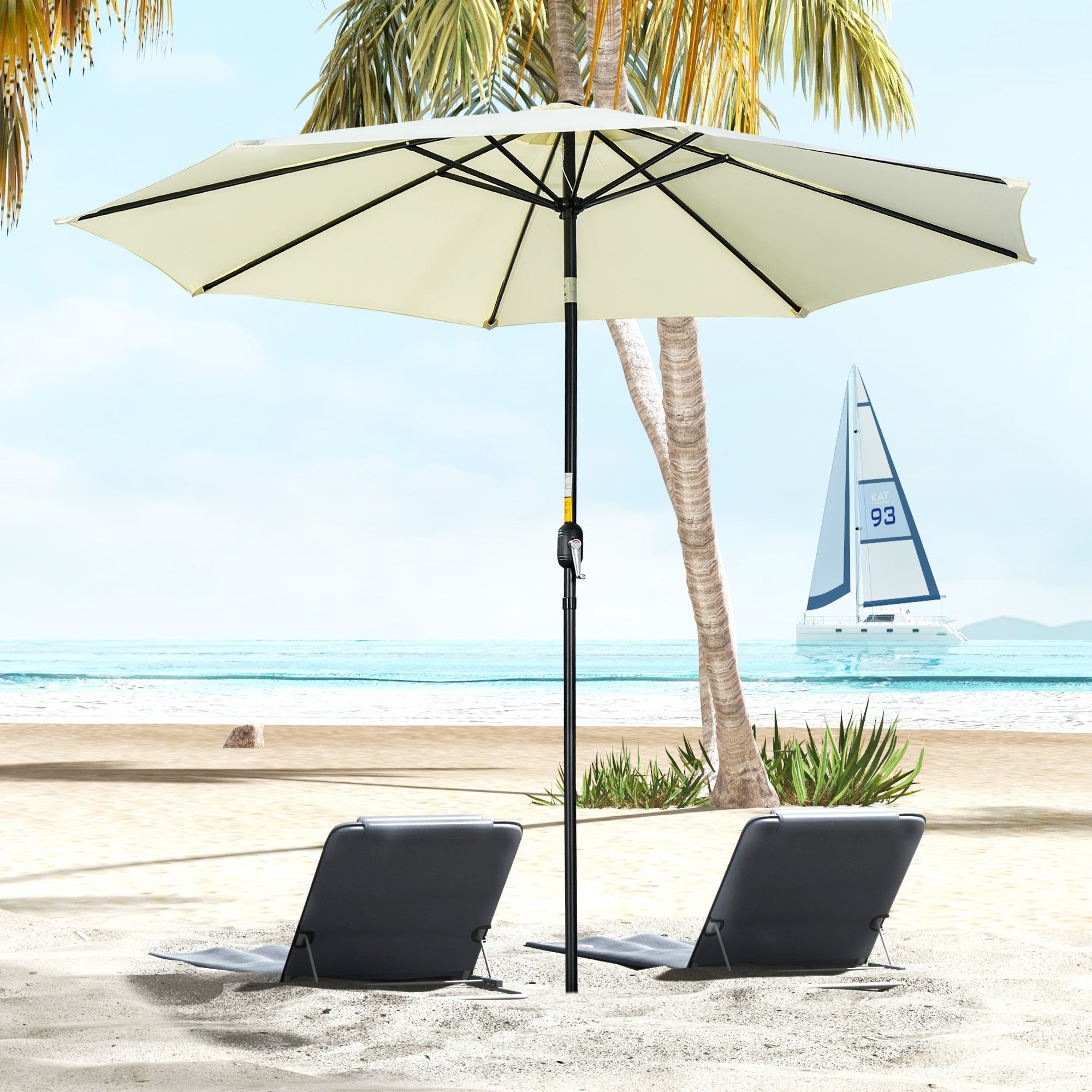 Outsunny 3(m) Tilting Parasol Garden Umbrellas, Outdoor Sun Shade with 8 Ribs, Tilt and Crank Handle for Balcony, Bench, Garden, Beige - North Peak Garden Furniture