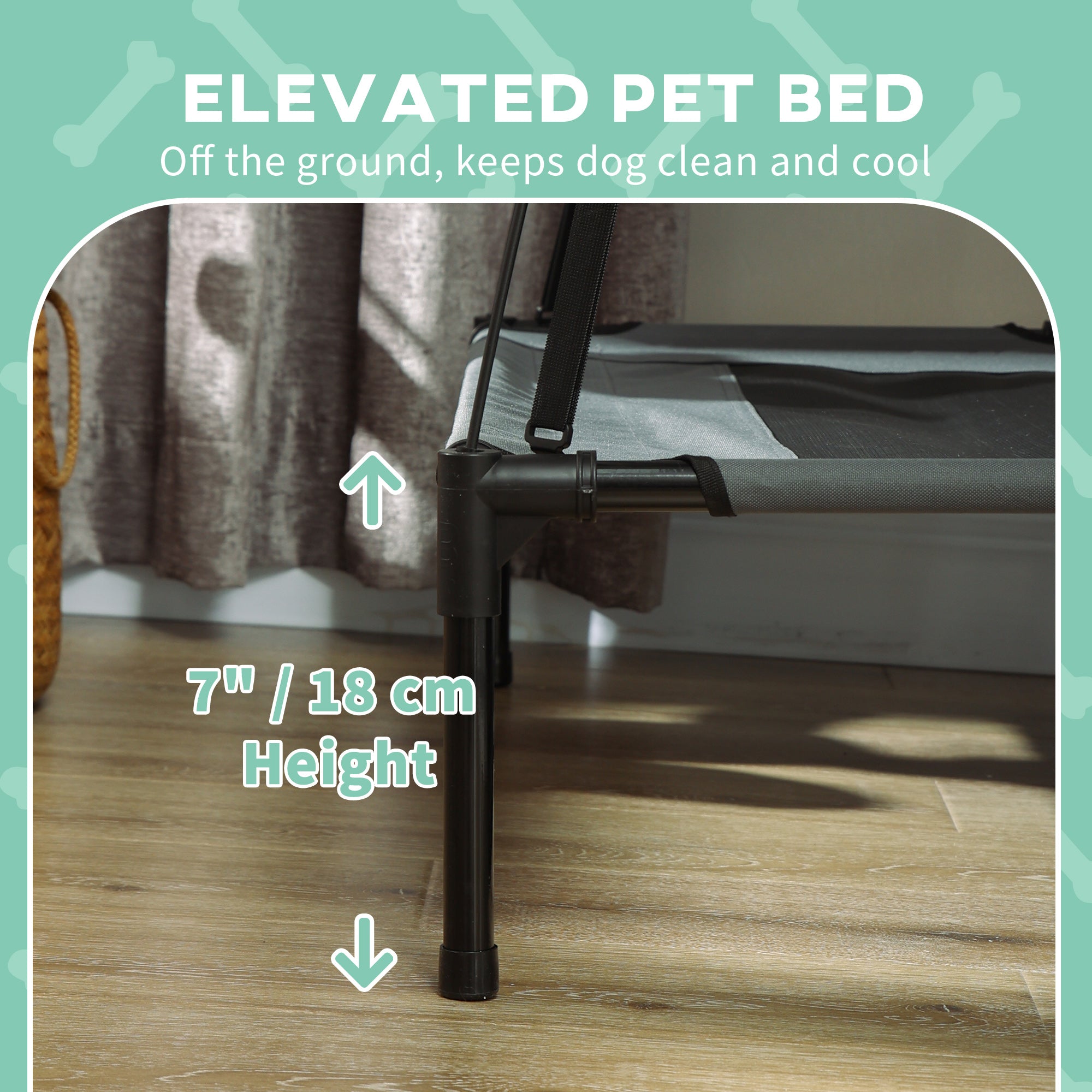 PawHut Raised Dog Bed Waterproof Elevated Pet Cot with Breathable Mesh UV Protection Canopy Grey, for Medium Dogs, 76 x 61 x 73cm - North Peak Garden Furniture