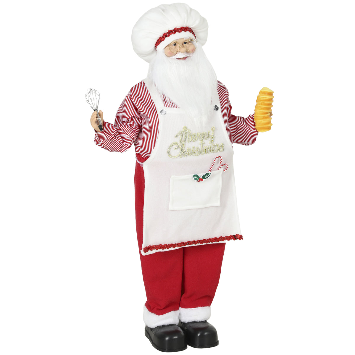 HOMCOM 4ft Singing Cooking Santa Claus, Standing Christmas Animated Santa Figure with Head Moving, Sound/Touch Activated