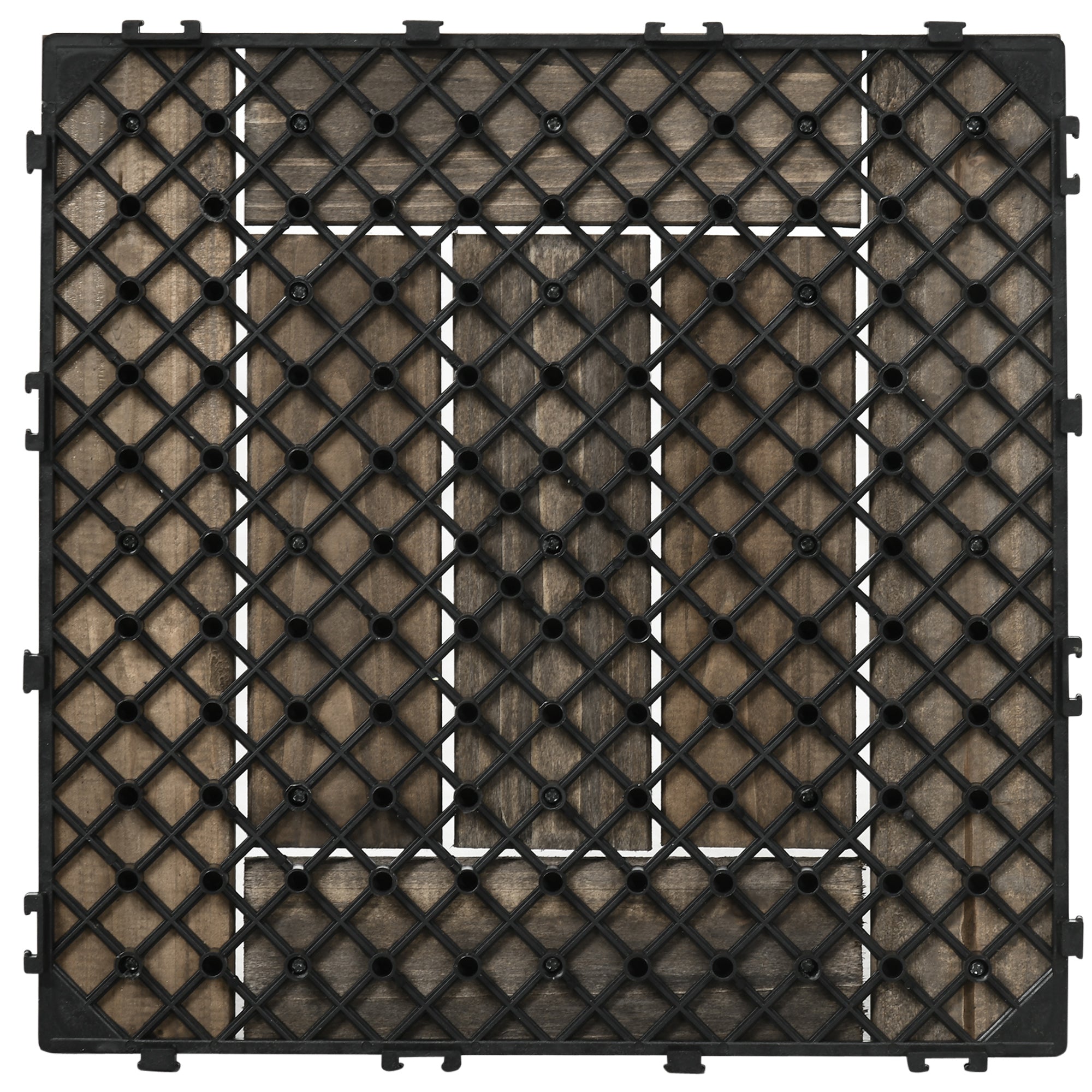 Outsunny 27 Pcs Wooden Interlocking Decking Tiles, 30 x 30 cm Outdoor Flooring Tiles, 2.5㎡ per Pack, for Patio, Balcony, Terrace, Hot Tub, Charcoal Grey - North Peak Garden Furniture