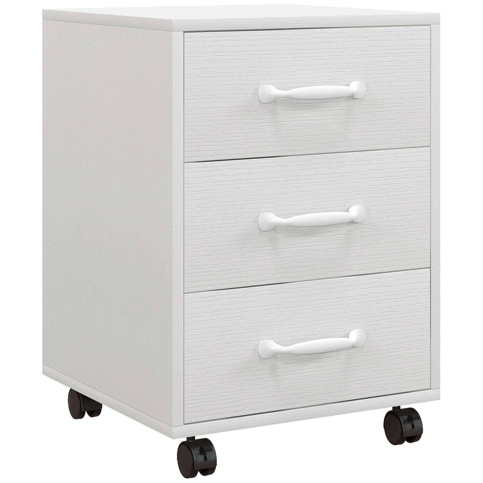 HOMCOM 3 Drawer File Cabinet, Mobile Filing Cabinet on Wheels for Home Office, Study, White - North Peak Garden Furniture