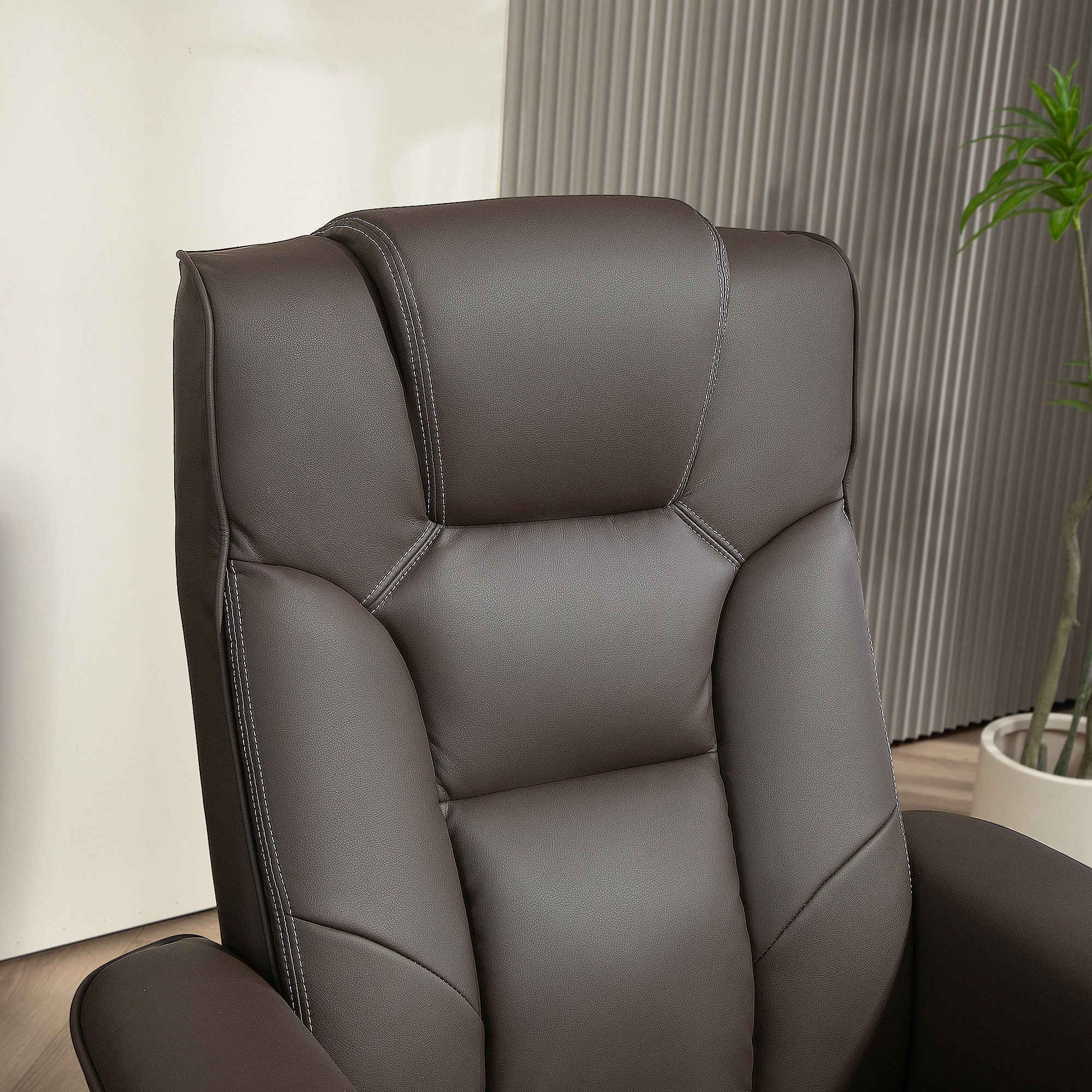HOMCOM Faux Leather Manual Recliner and Footstool Set - Brown - North Peak Garden Furniture